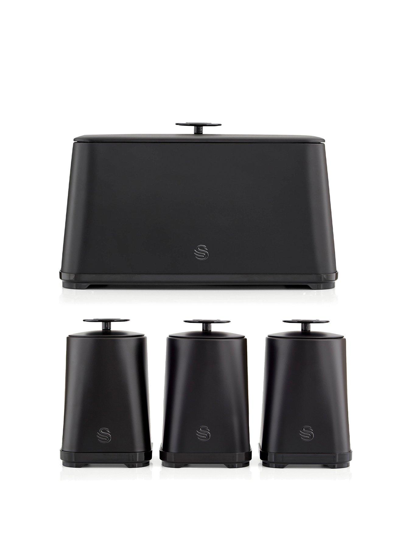Swan Stealth 4 Piece Bread Bin And Storage Canister Set, Matte Black