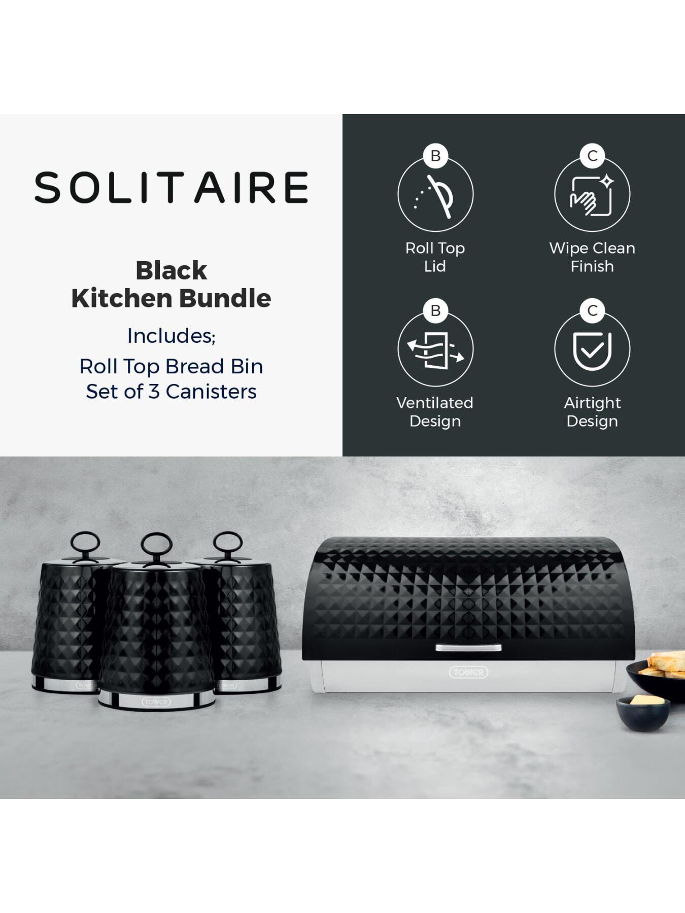Tower Solitaire 4 Piece Bread Bin And Canister Set, Black