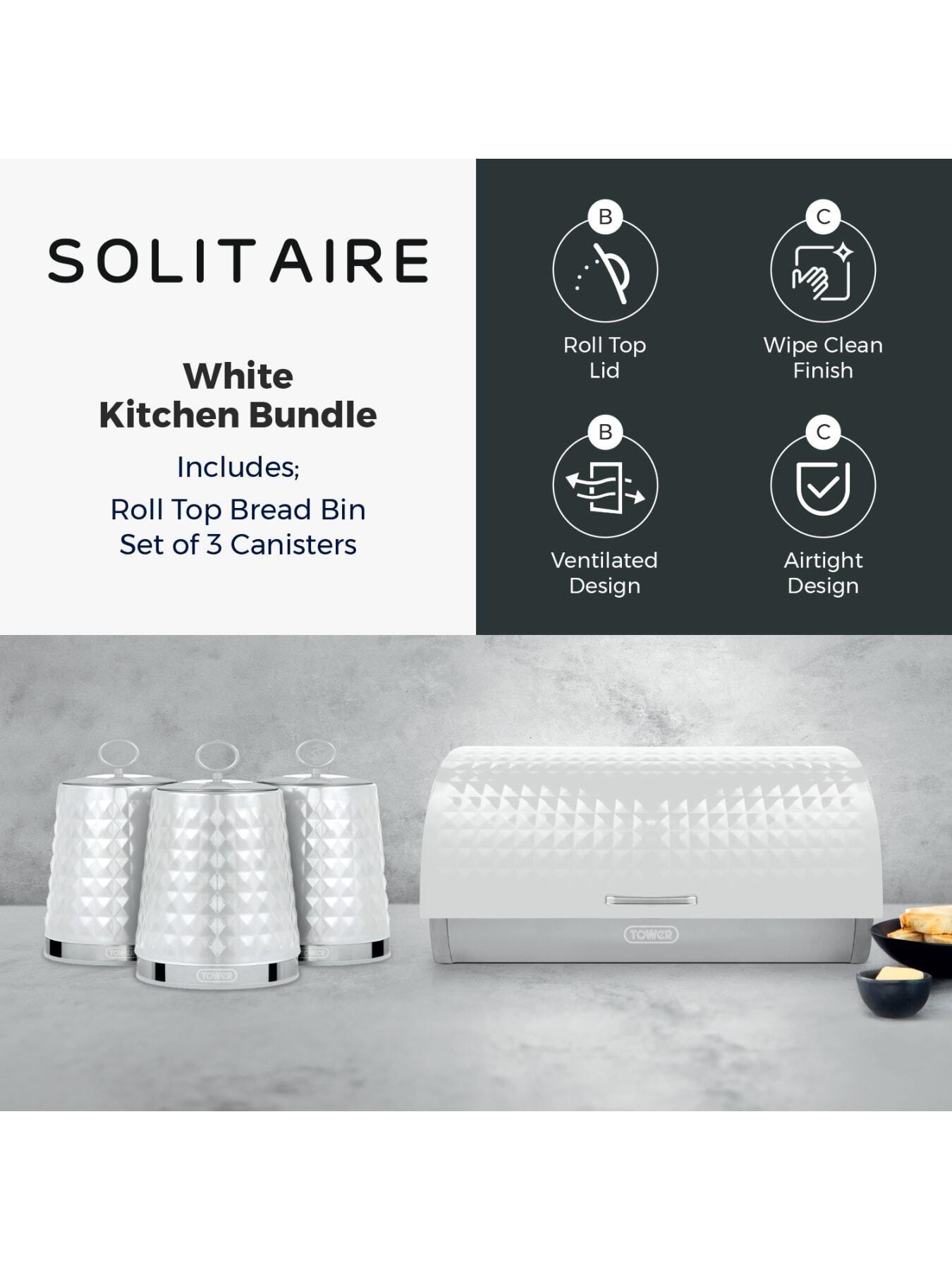 Tower Solitaire 4 Piece Bread Bin And Canister Set, White