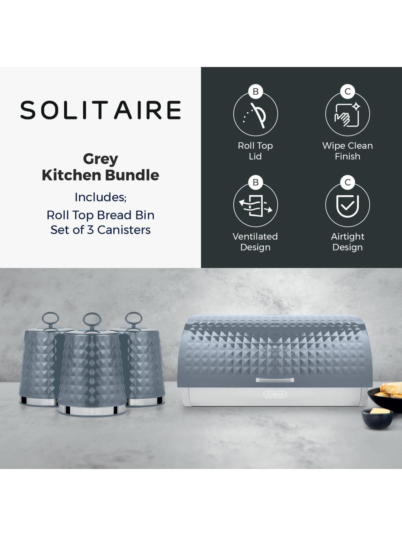 Tower Solitaire 4 Piece Bread Bin And Canister Set, Grey