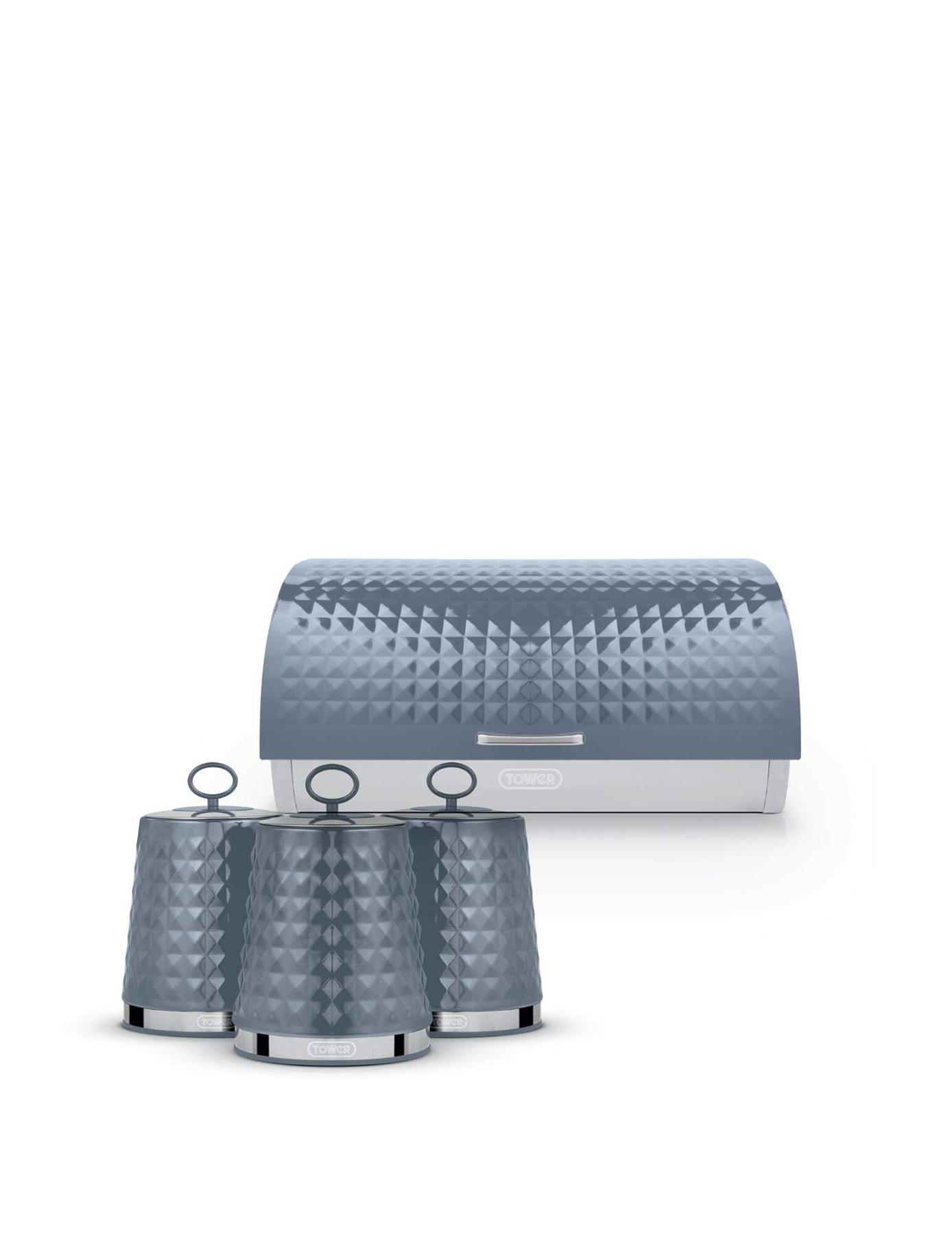 Tower Solitaire 4 Piece Bread Bin And Canister Set, Grey