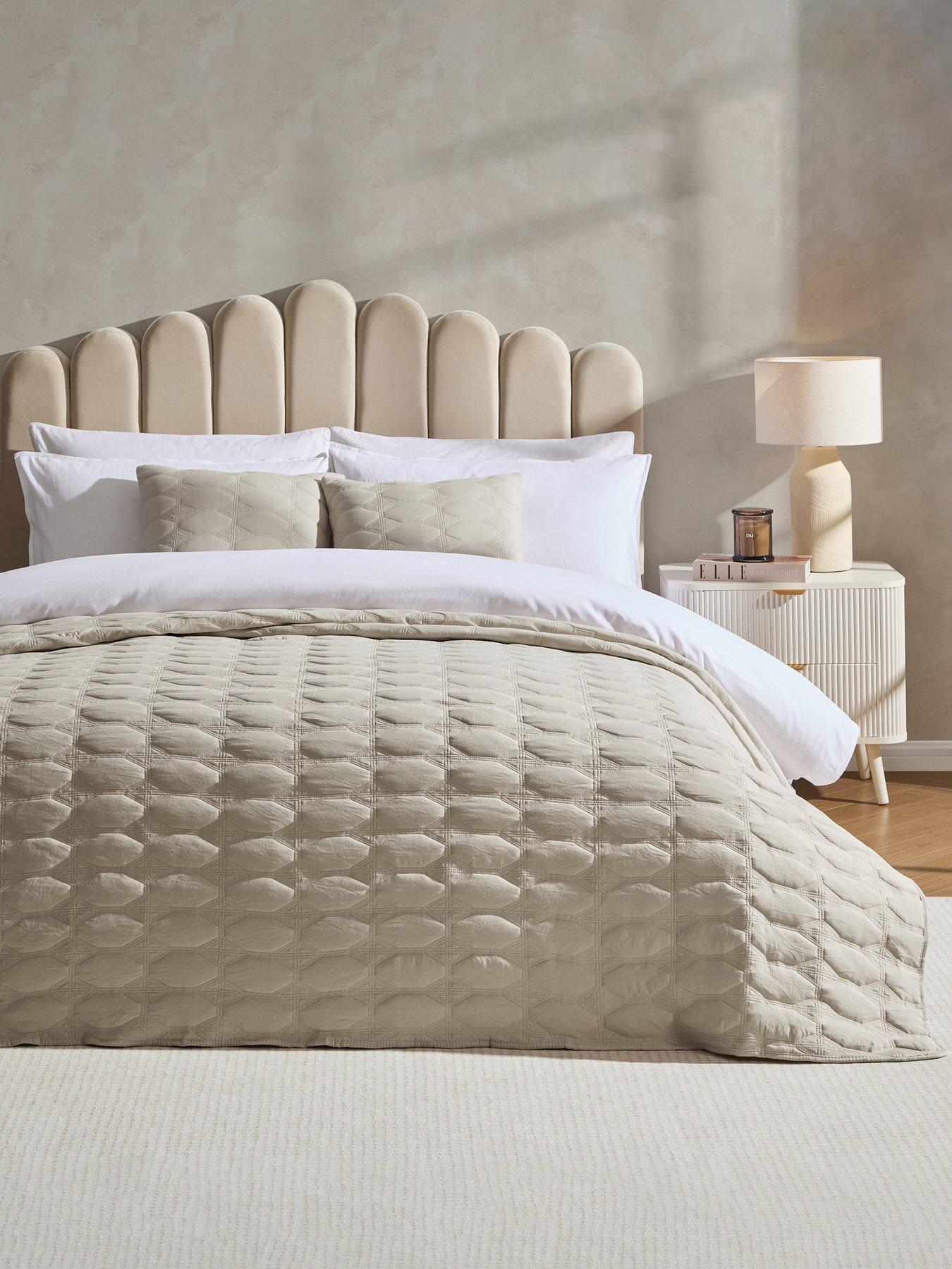 Dusk Charlotte Geometric Embroidered Bedspread 2.5m X 2.6m - Natural