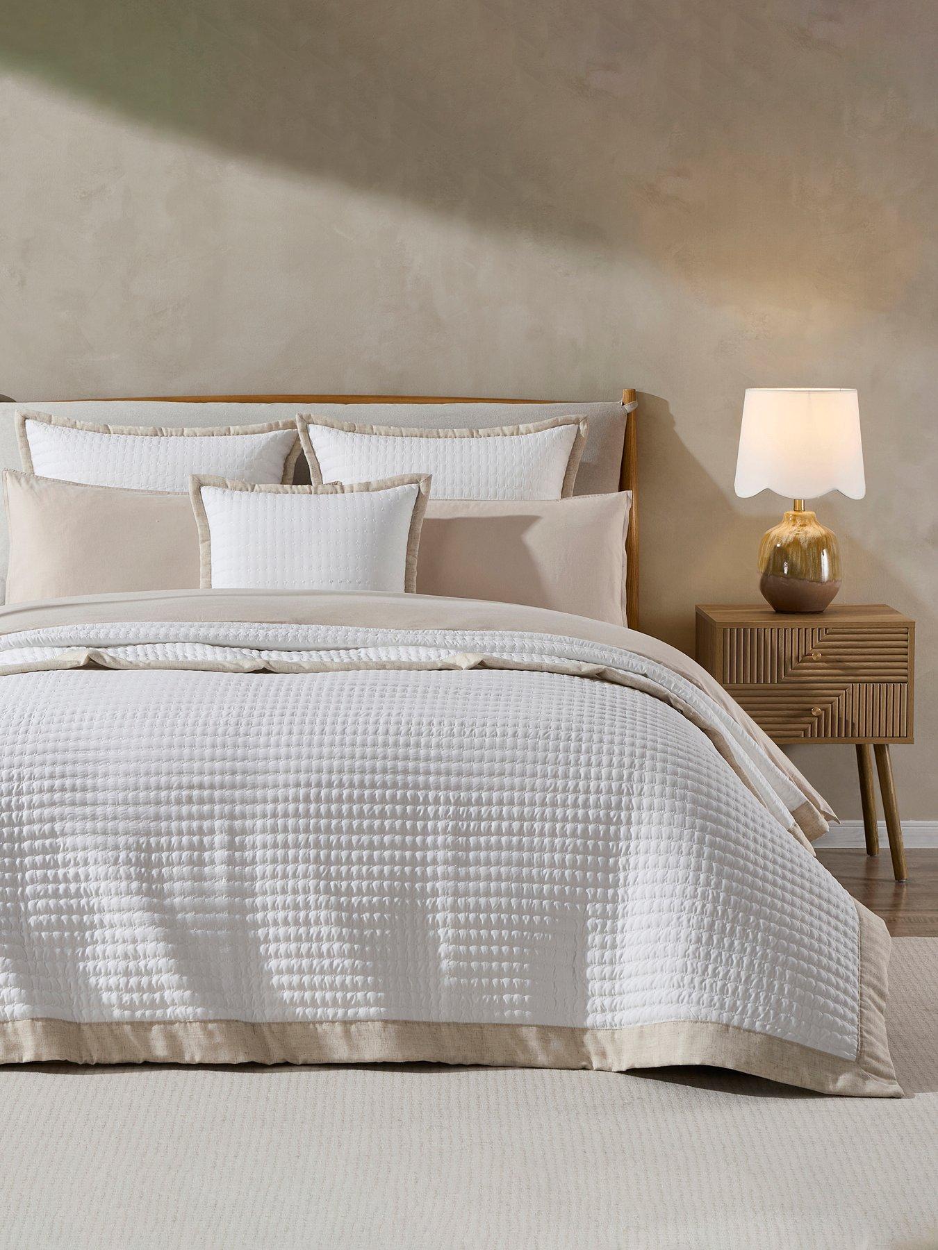 Image 1 of 3 of Dusk Portobello Embroidered Linen Edge Bedspread - White/natural