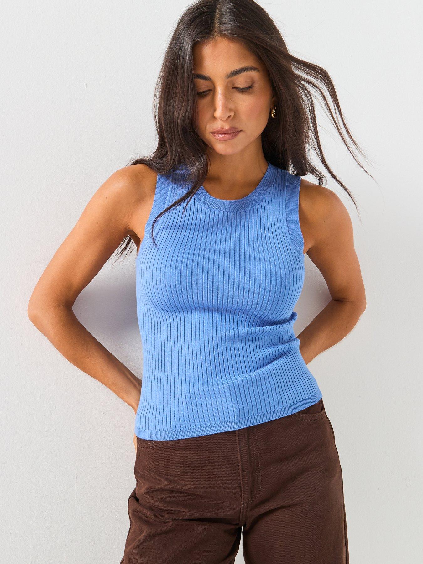 Jdy Jdyaya Ribbed Knit Tank Top - Blue