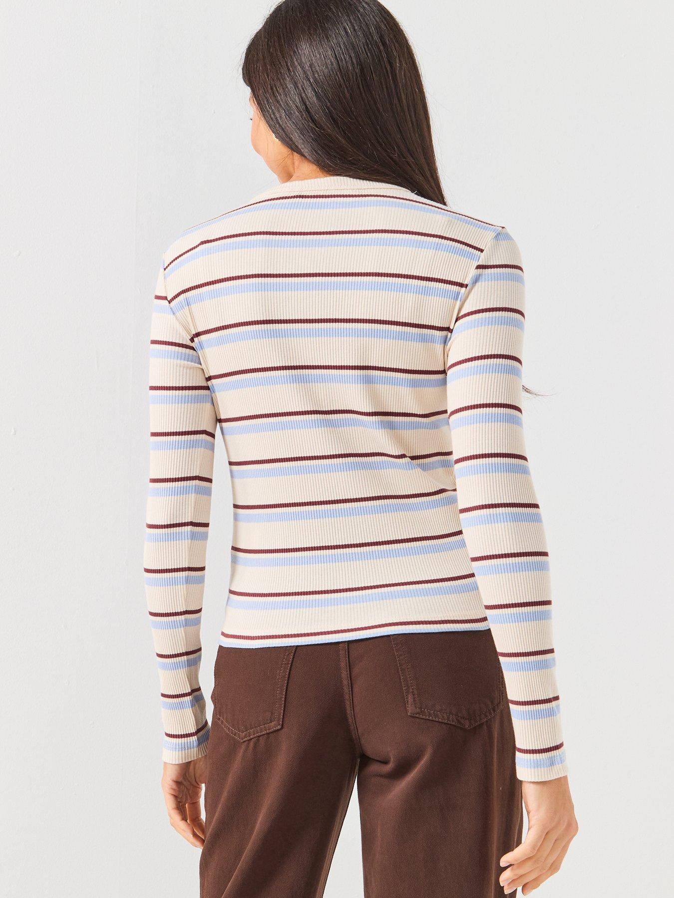Image 2 of 4 of Vero Moda Vmkatie Long Sleeve O-Neck Top - Brown/Blue