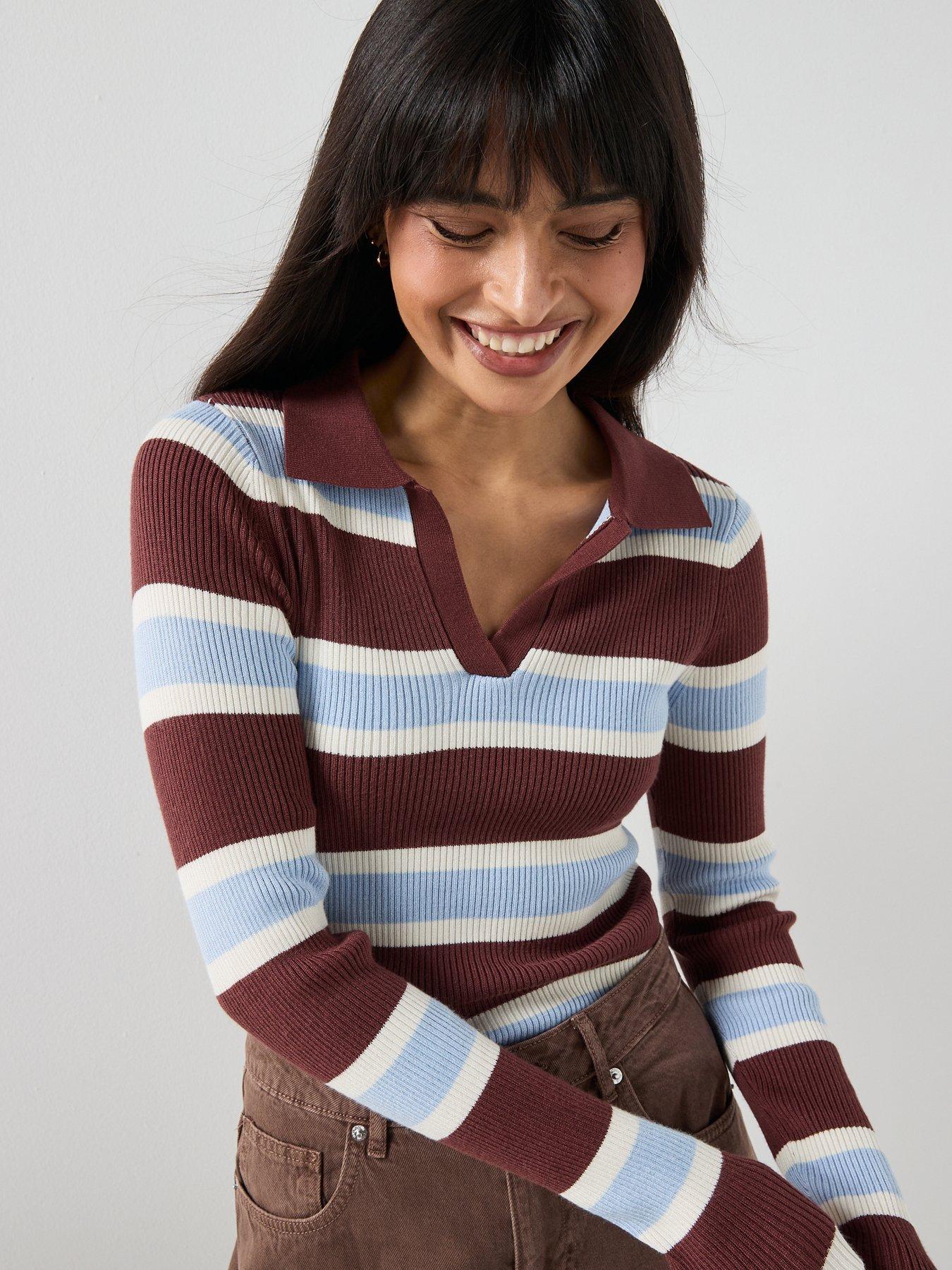 Image 6 of 6 of Vero Moda Vmdarice Long Sleeve Ribbed Polo Top - Brown