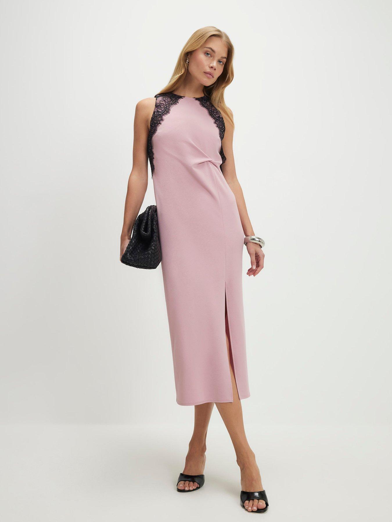 River Island Lace Contrast Twist Midi Dress - Pink