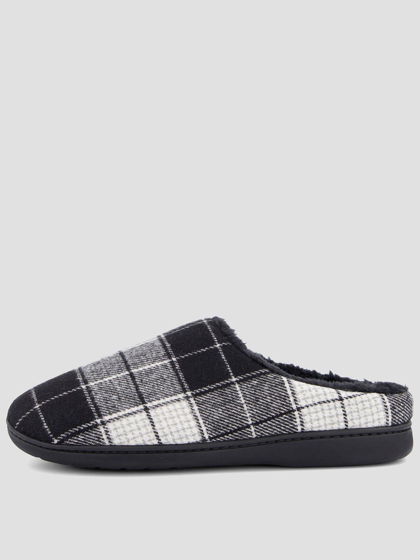 The Very Collection Check Fleece Lined Mule Slippers - Monochrome