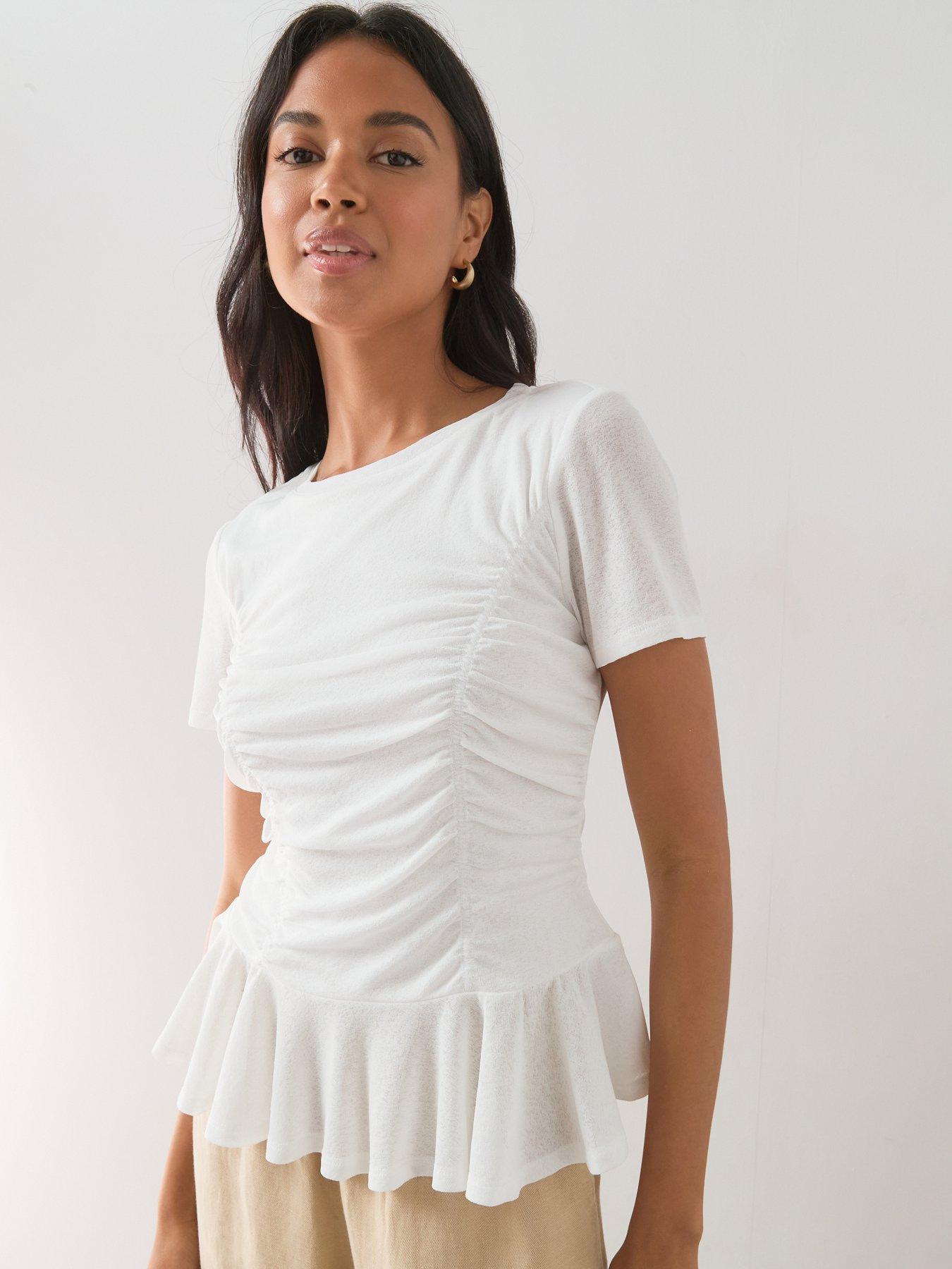 The Very Collection Ruched Side Peplum Top - White