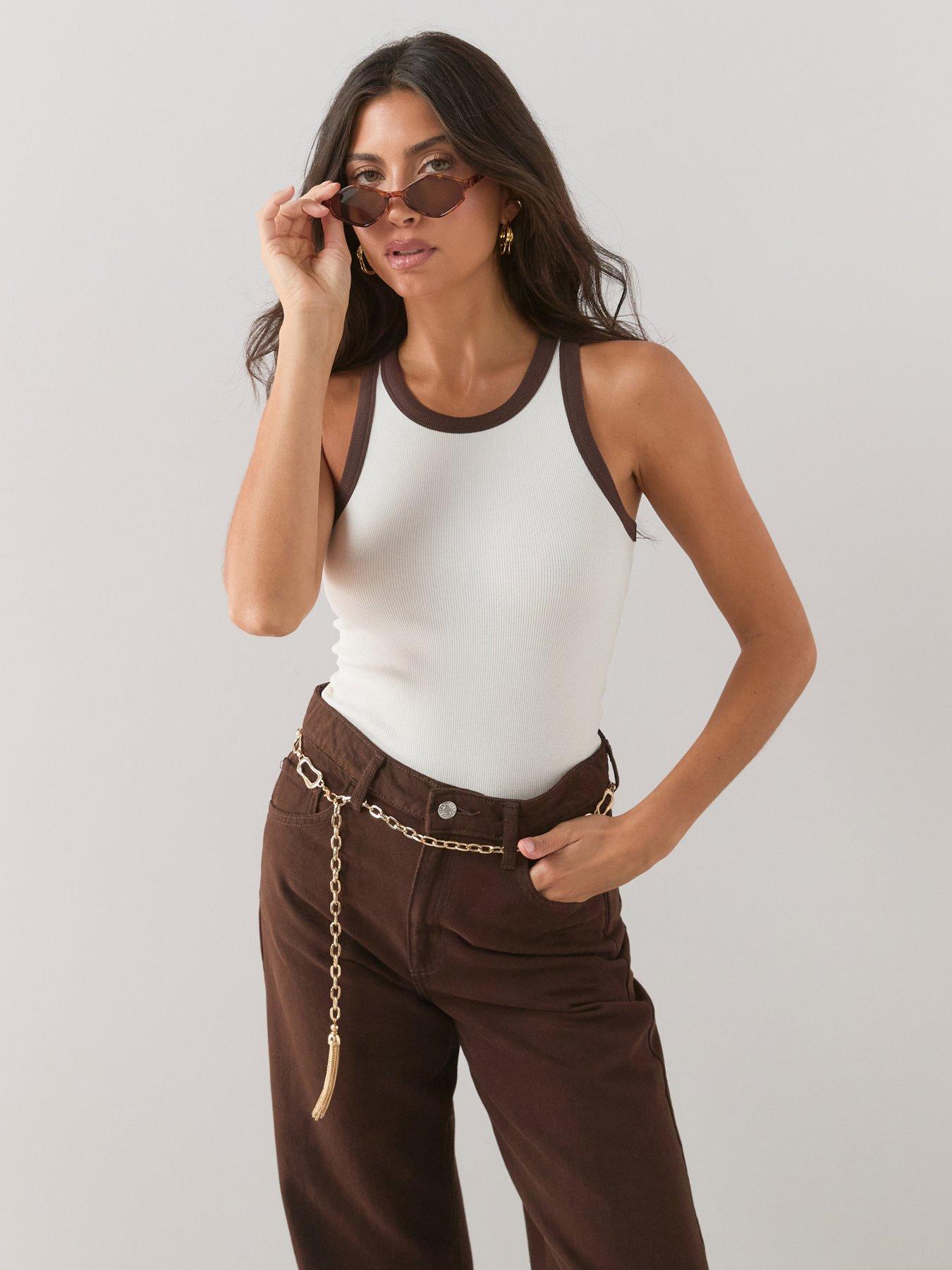 The Very Collection Racer Rib Vest Contrast-ecru