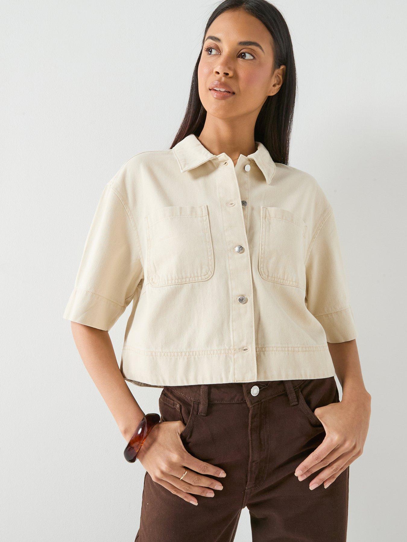 Image 1 of 6 of Only Cleo-Maisa Short Sleeve Cropped Shirt - Cream