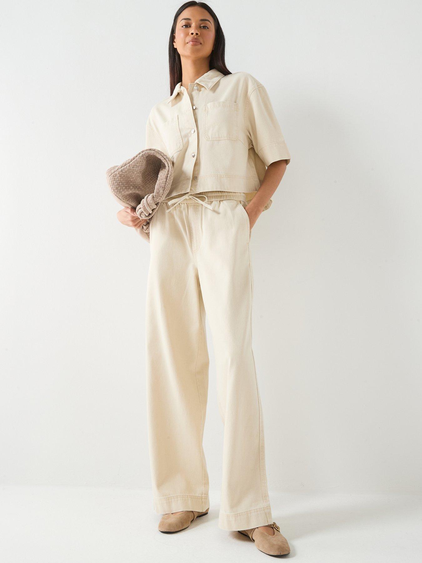 Image 3 of 6 of Only Onlmaisa Pull-Up Wide Leg Trousers - Cream
