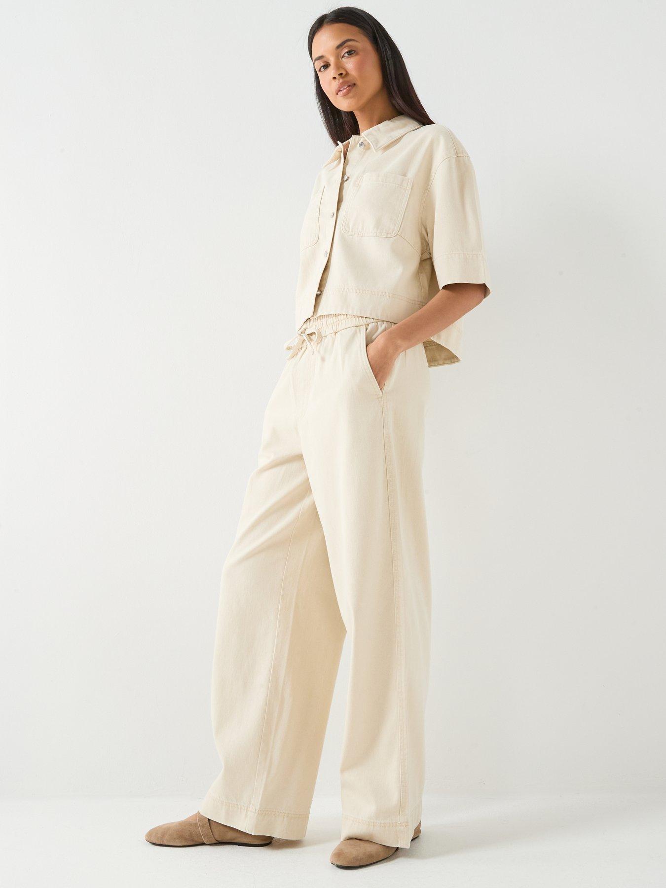 Image 5 of 6 of Only Onlmaisa Pull-Up Wide Leg Trousers - Cream