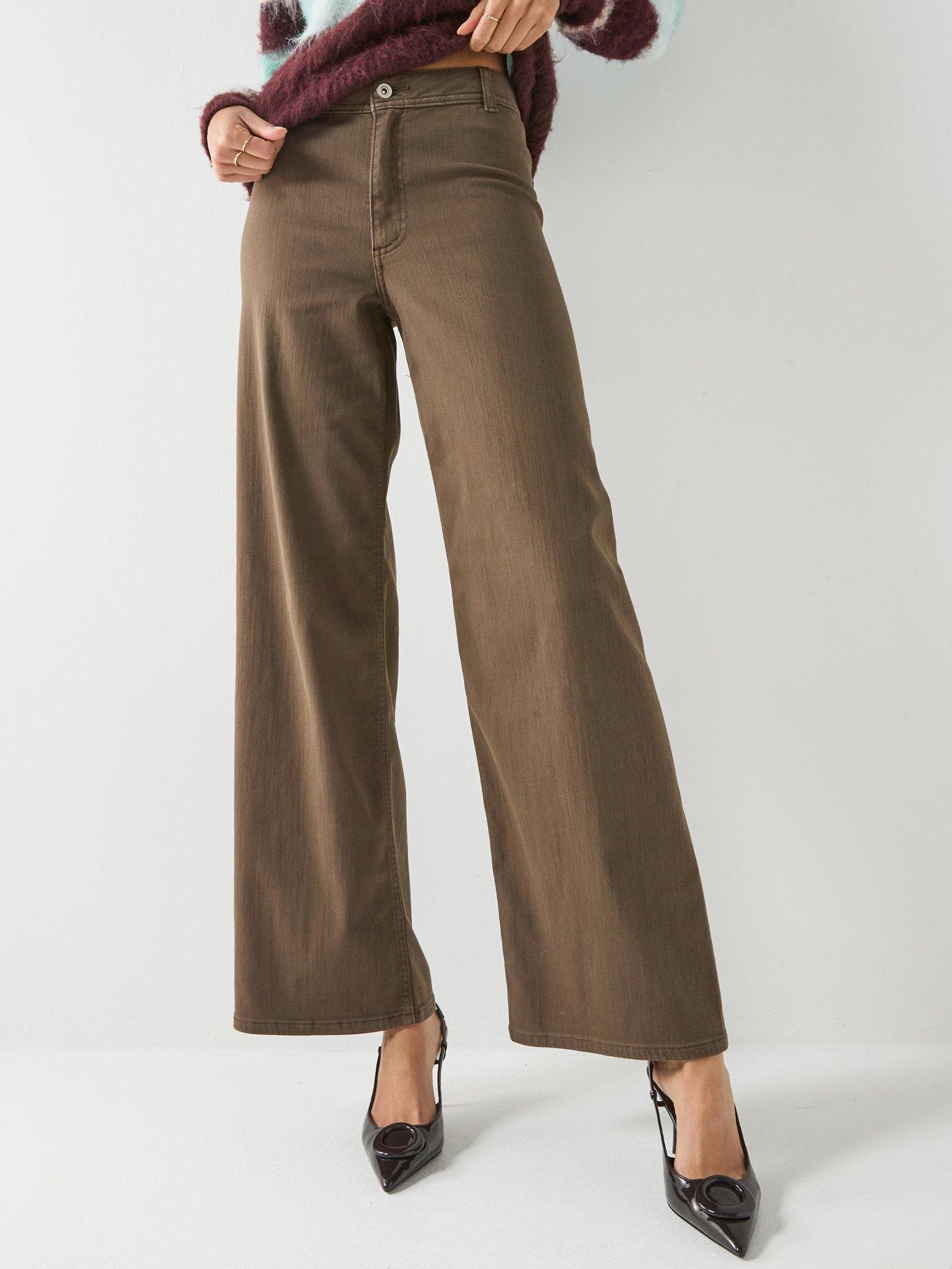 JDY Jdyiris Stretch High Waist Wide Leg Pants, Brown, Size M, Women