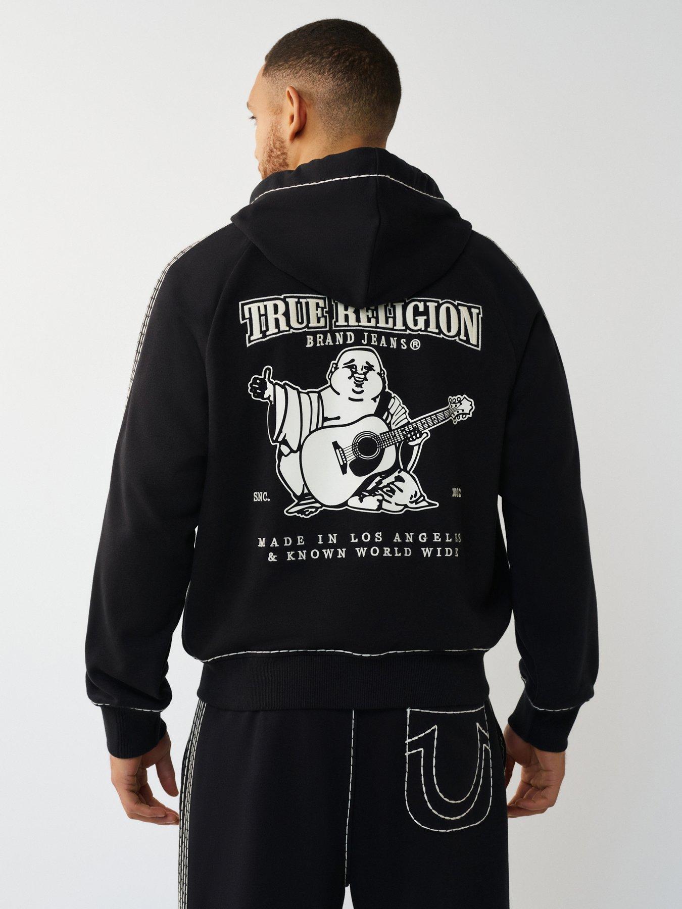 True Religion Taped Buddha Back Graphic Hoodie - Black