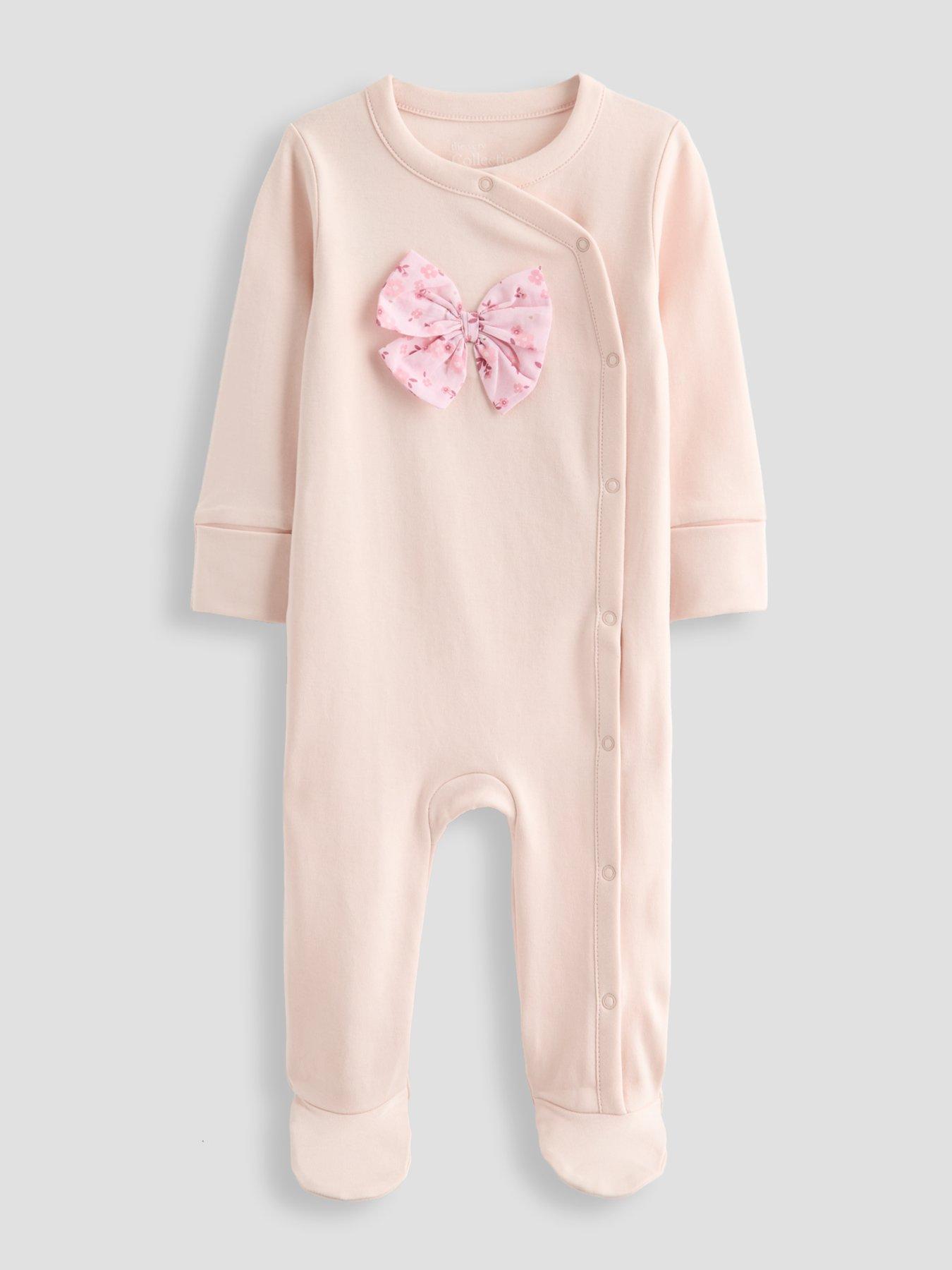 Image 1 of 5 of The Very Collection Baby Girl Ditsy Bow Applique Sleepsuit (0-3 months - 18-24 months) - Pink