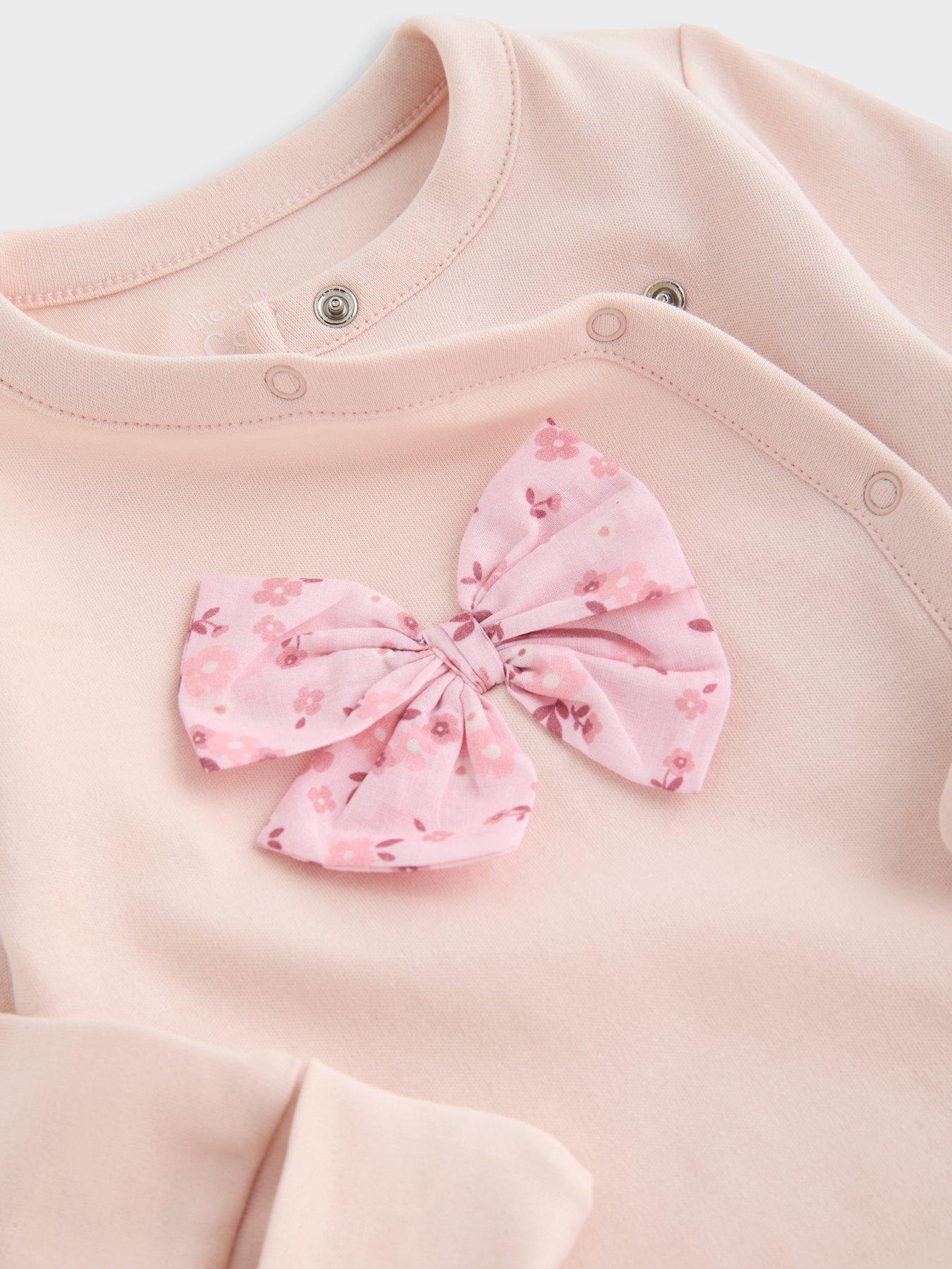 Image 3 of 5 of The Very Collection Baby Girl Ditsy Bow Applique Sleepsuit (0-3 months - 18-24 months) - Pink