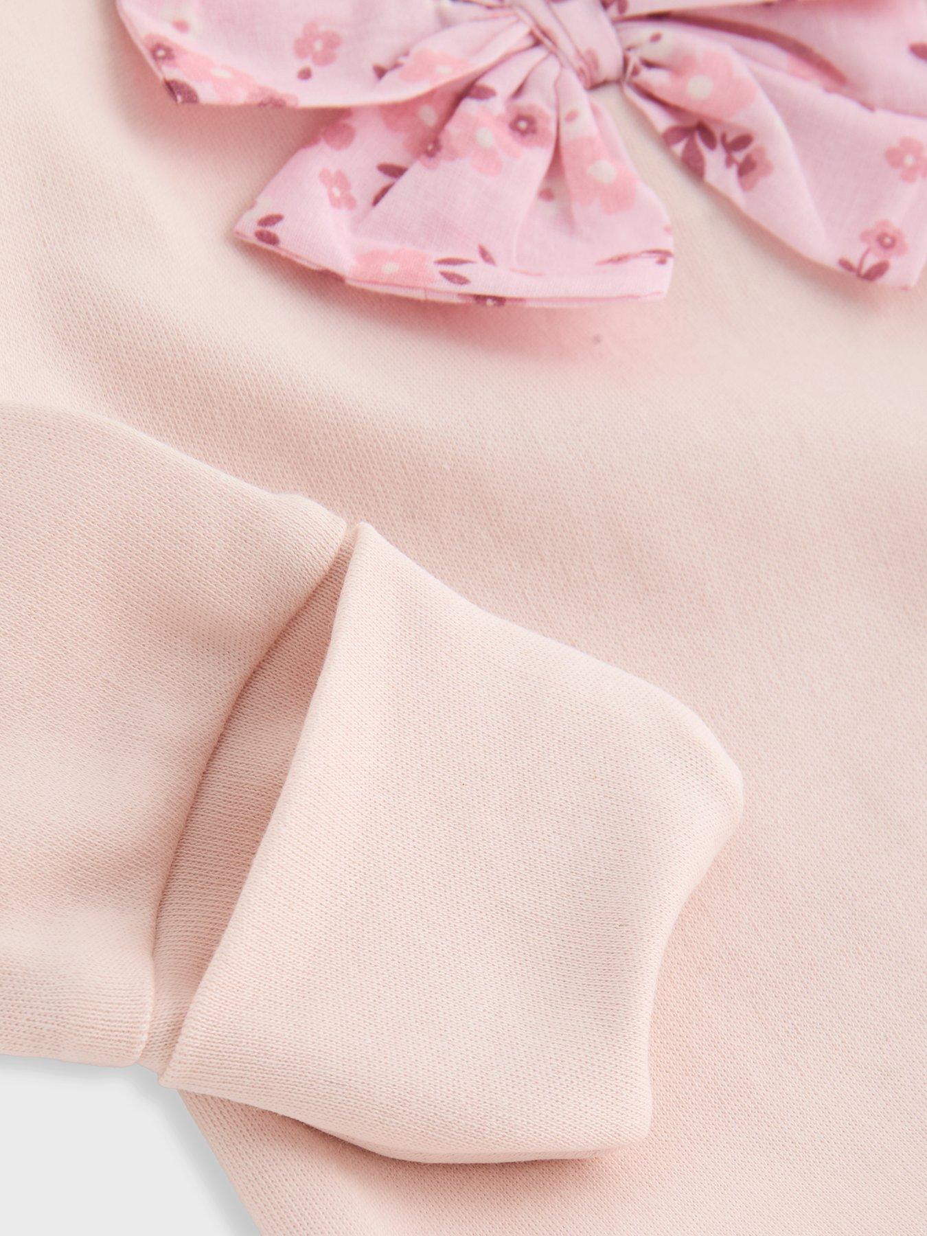 Image 4 of 5 of The Very Collection Baby Girl Ditsy Bow Applique Sleepsuit (0-3 months - 18-24 months) - Pink