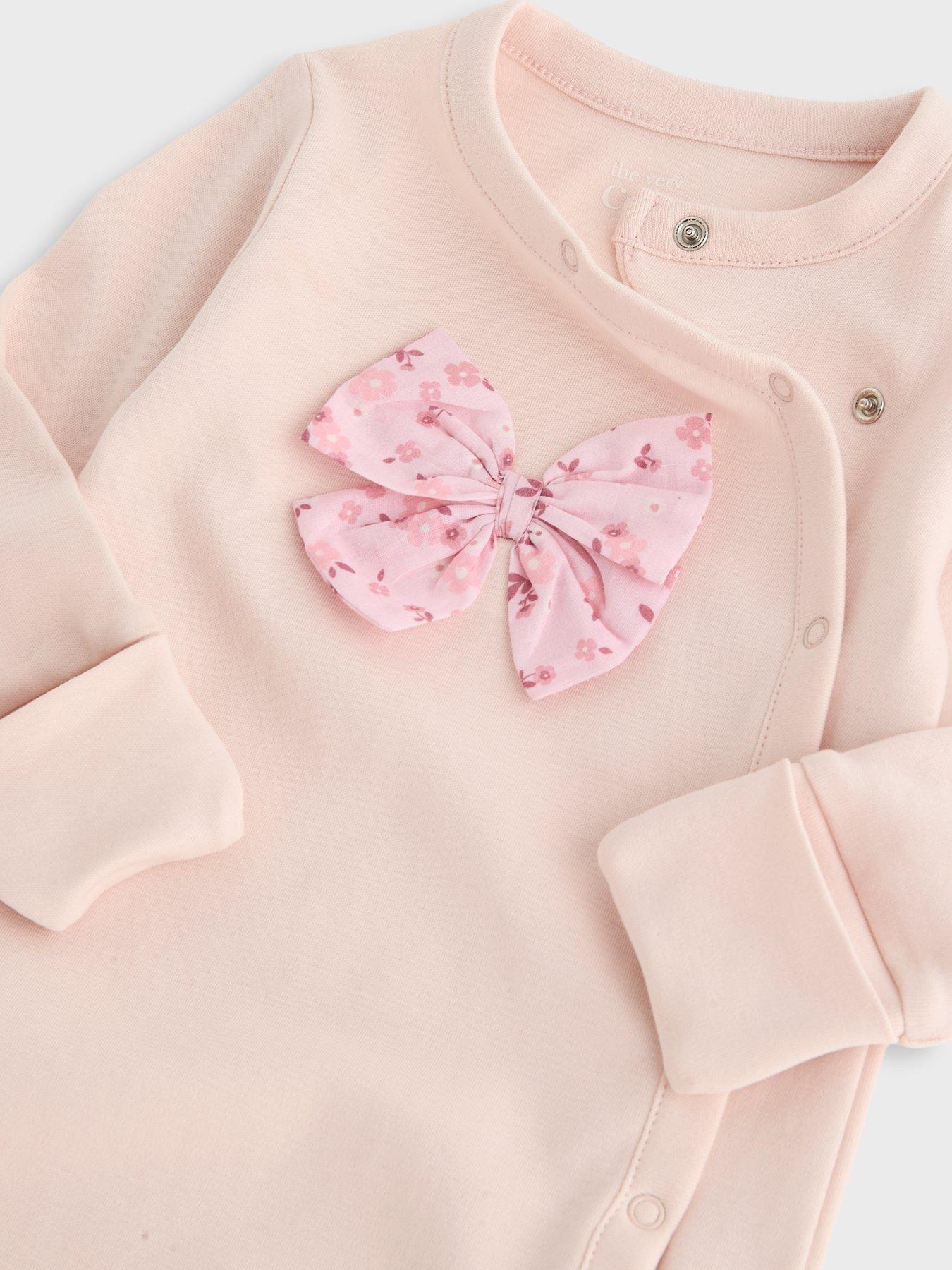 Image 5 of 5 of The Very Collection Baby Girl Ditsy Bow Applique Sleepsuit (0-3 months - 18-24 months) - Pink