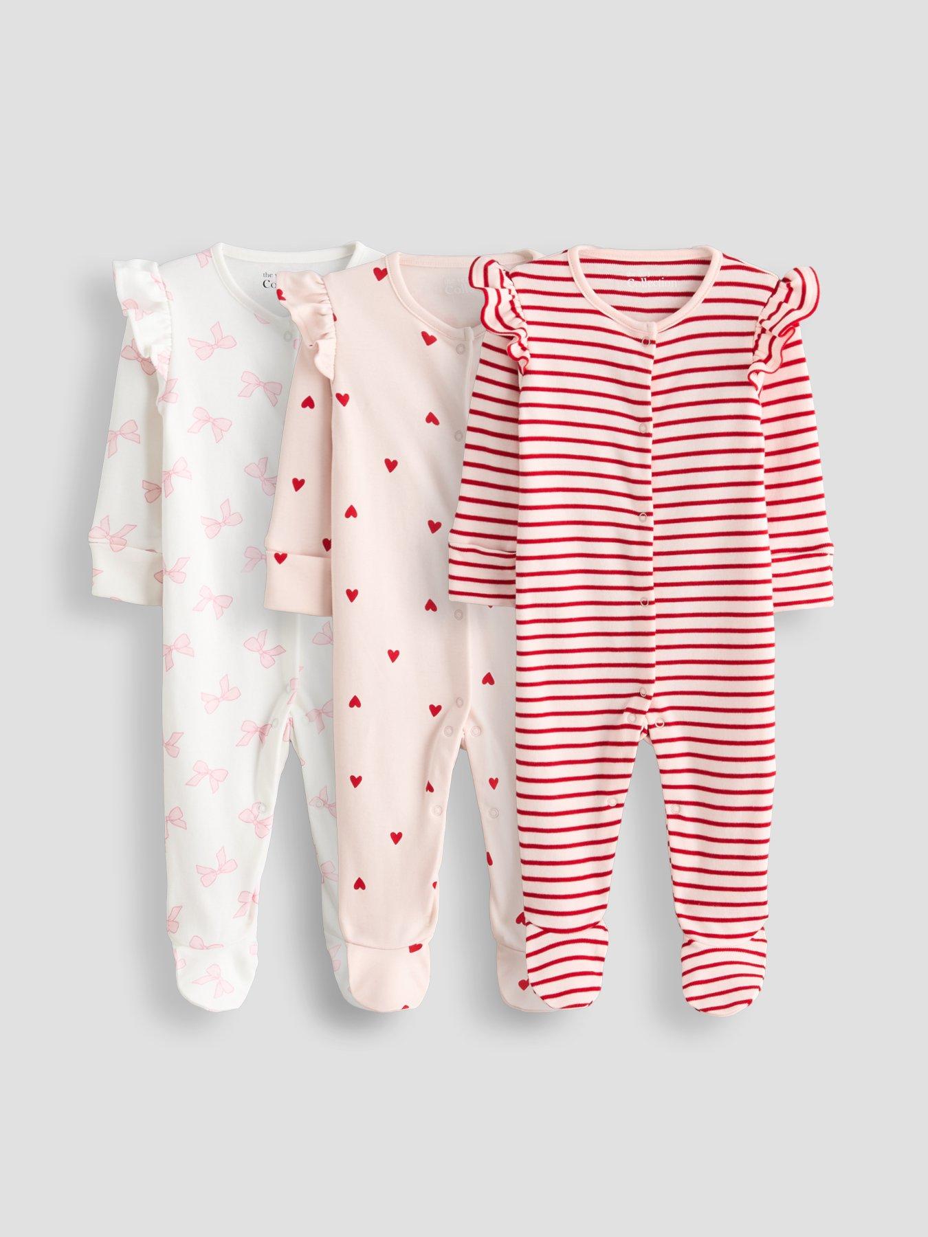 Image 1 of 5 of The Very Collection Baby Girl 3 Pack Frill Shoulder Sleepsuits (0-3 months - 18-24 months) - Red