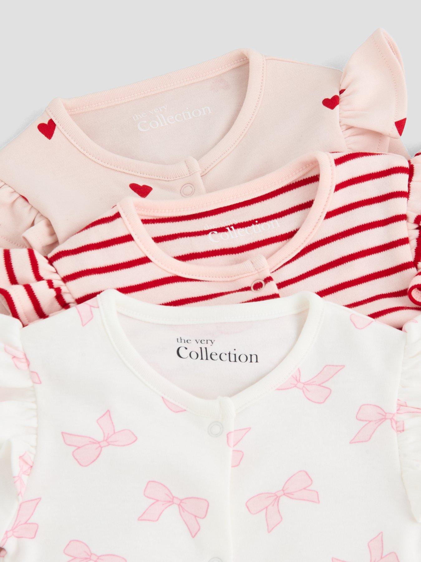 Image 4 of 5 of The Very Collection Baby Girl 3 Pack Frill Shoulder Sleepsuits (0-3 months - 18-24 months) - Red