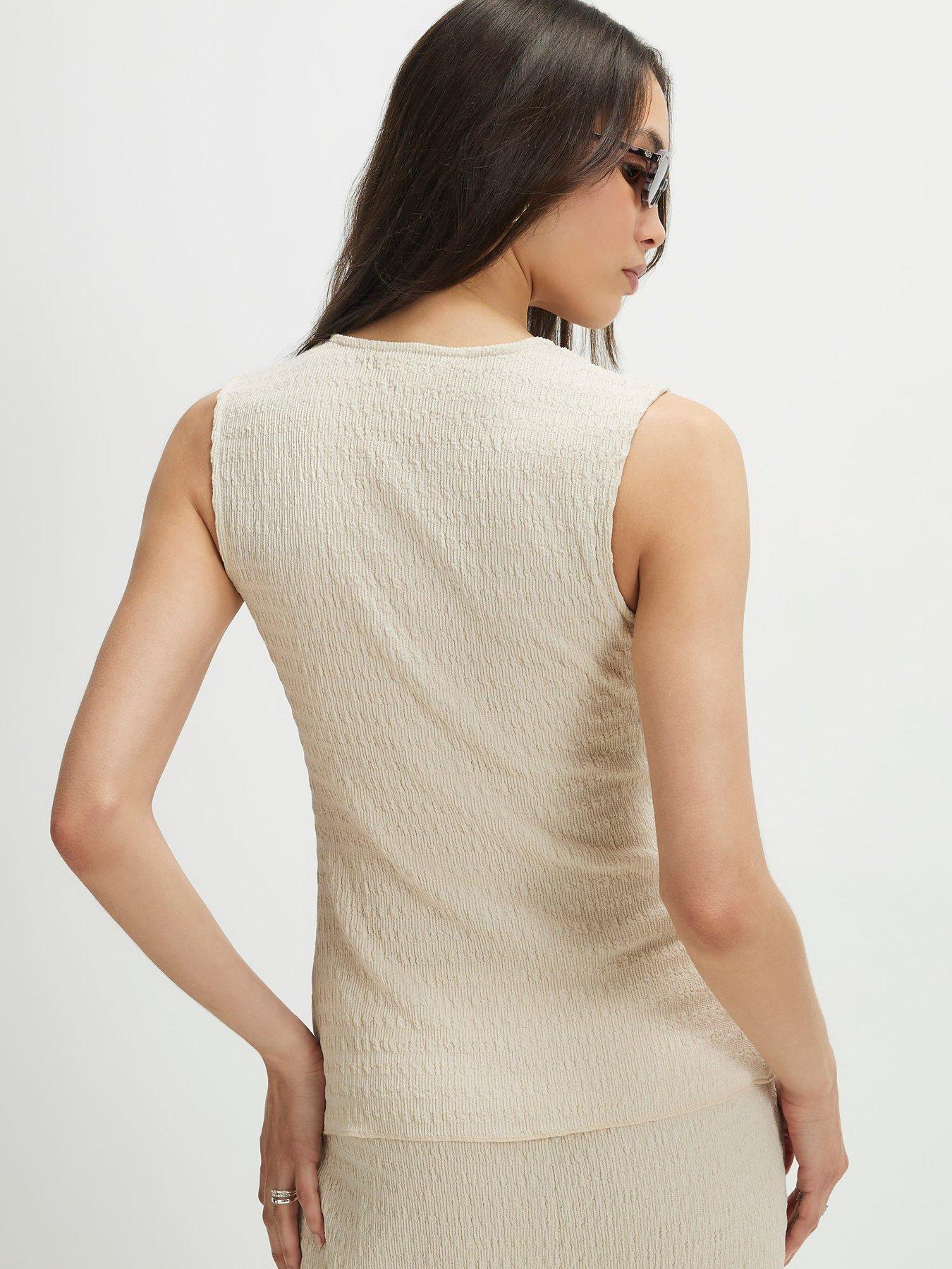 Image 2 of 4 of River Island Sleeveless Textured Button Through Top - Beige