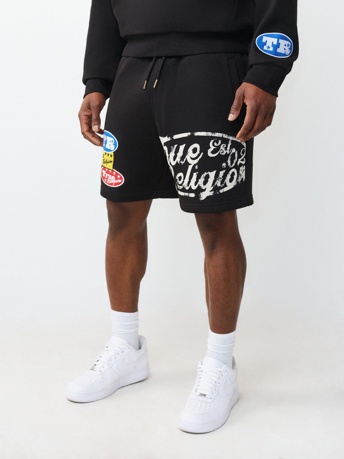 TRUE RELIGION Logo Patch Sweat Shorts - Black