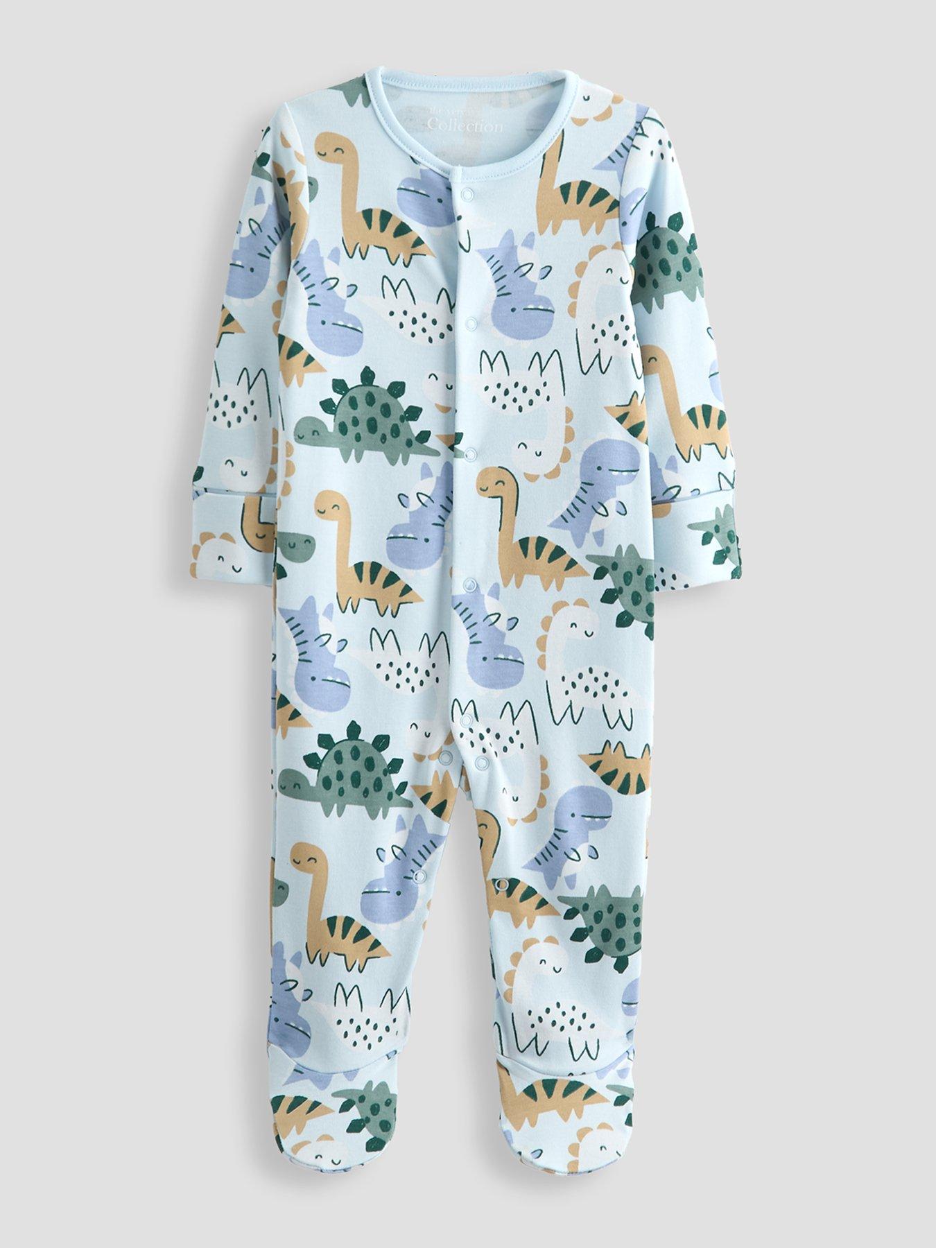 Image 2 of 5 of The Very Collection Baby Boy 3 Pack Dinosaur Print Sleepsuits - Green