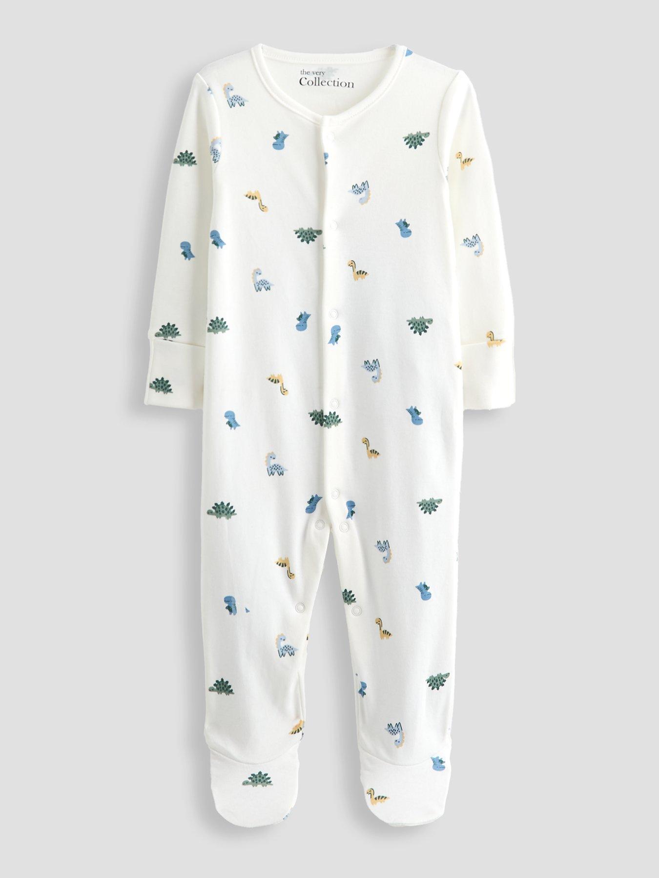 Image 3 of 5 of The Very Collection Baby Boy 3 Pack Dinosaur Print Sleepsuits - Green