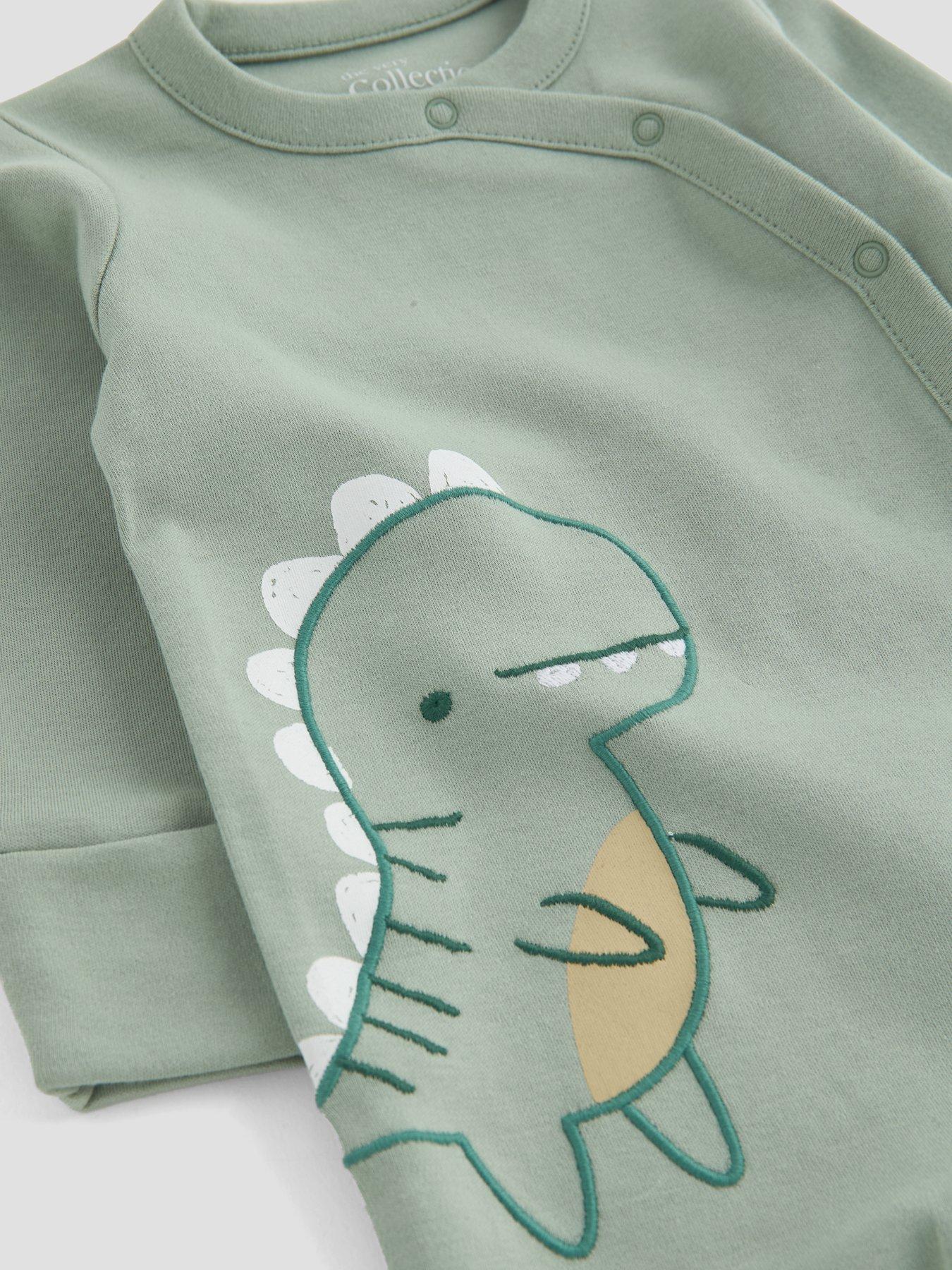Image 4 of 5 of The Very Collection Baby Boy 3 Pack Dinosaur Print Sleepsuits - Green
