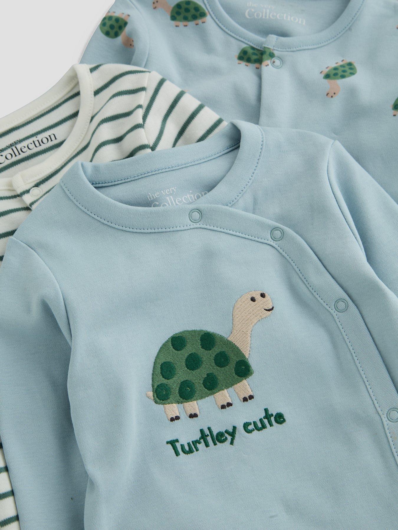 Image 4 of 5 of The Very Collection Baby Boys 3 Pack Sea Life Stripe Sleepsuit (0-3 months - 18-24 months) - Blue