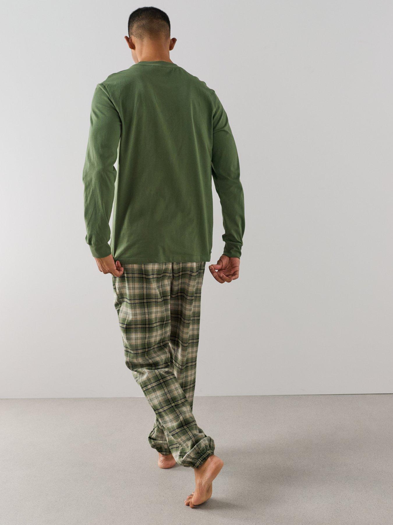 Image 2 of 7 of The Very Collection Pure Cotton T-Shirt &amp; Brushed Check Pyjama Set - Dark Green