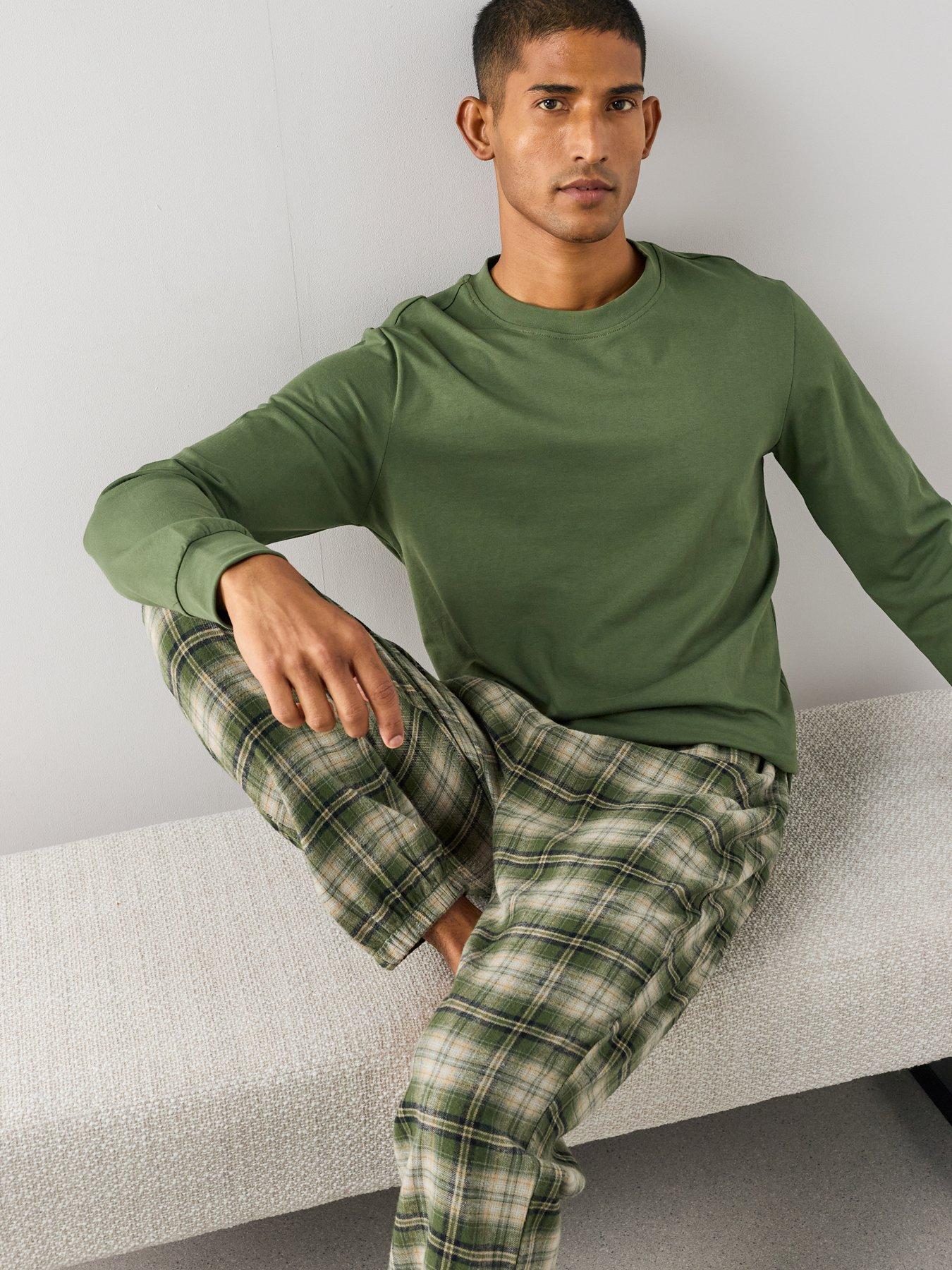 Image 4 of 7 of The Very Collection Pure Cotton T-Shirt &amp; Brushed Check Pyjama Set - Dark Green
