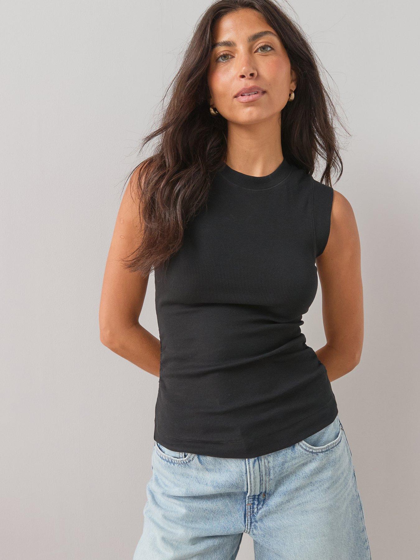 The Very Collection Ruched Side Ribbed Vest - Black