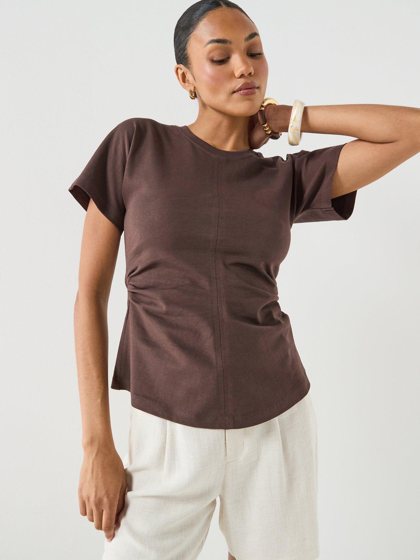 Only Onlmarie Short Sleeve Ruched Side Top - Brown
