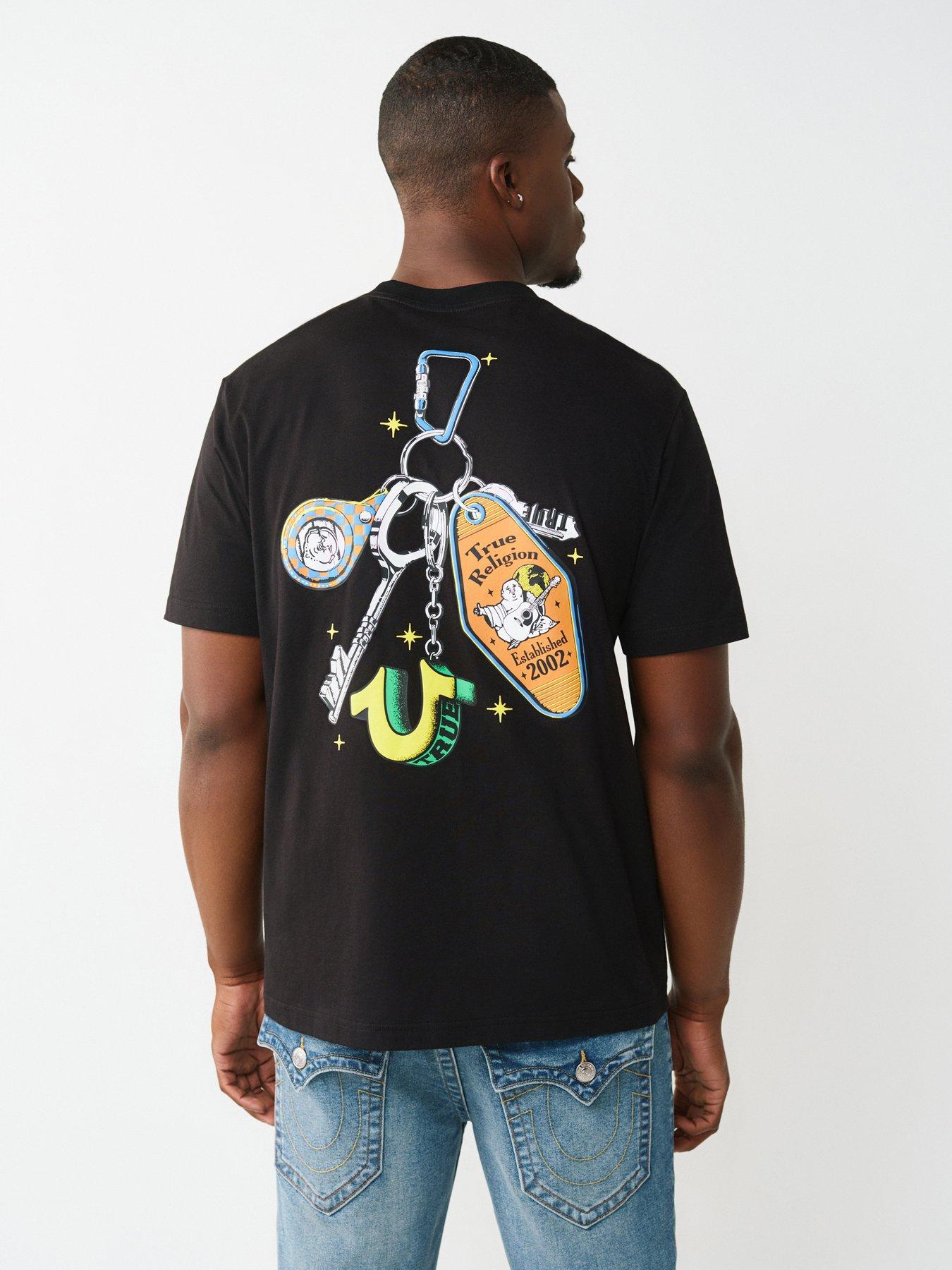 Image 1 of 6 of TRUE RELIGION Buddha Keychain Back Graphic T-Shirt - Black