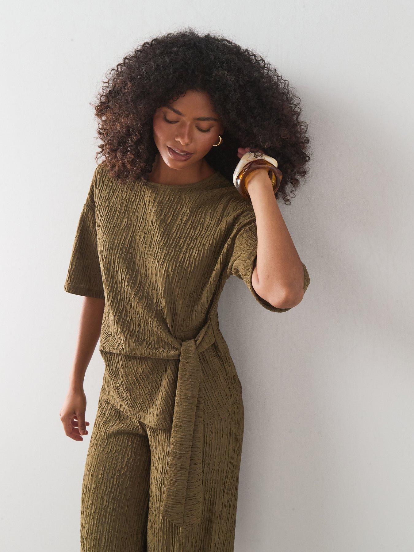 The Very Collection Texture Tie Side Short Sleeve Tee - Taupe