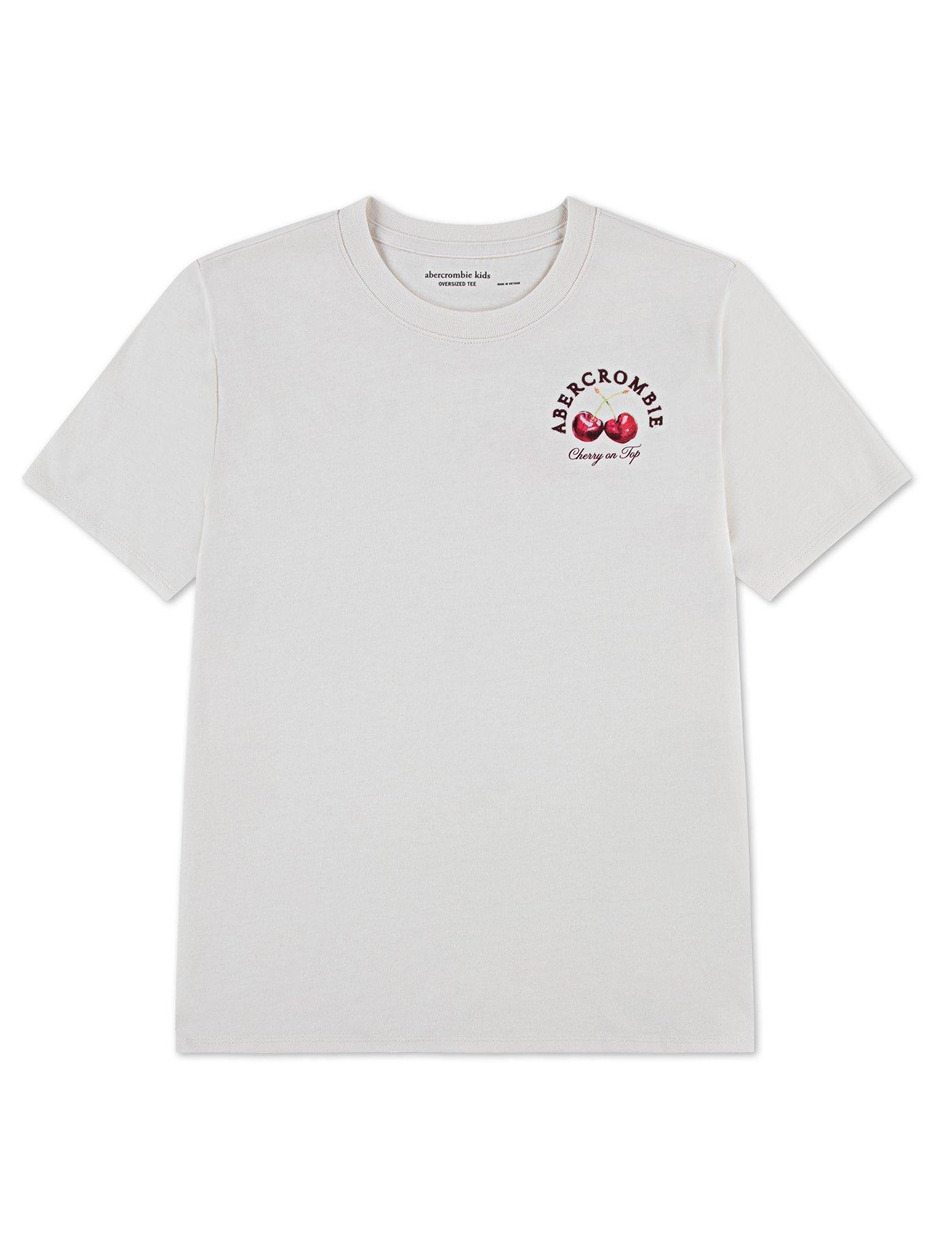 Image 1 of 4 of Abercrombie & Fitch Girls Cherry Boxy Short Sleeve T-Shirt - White