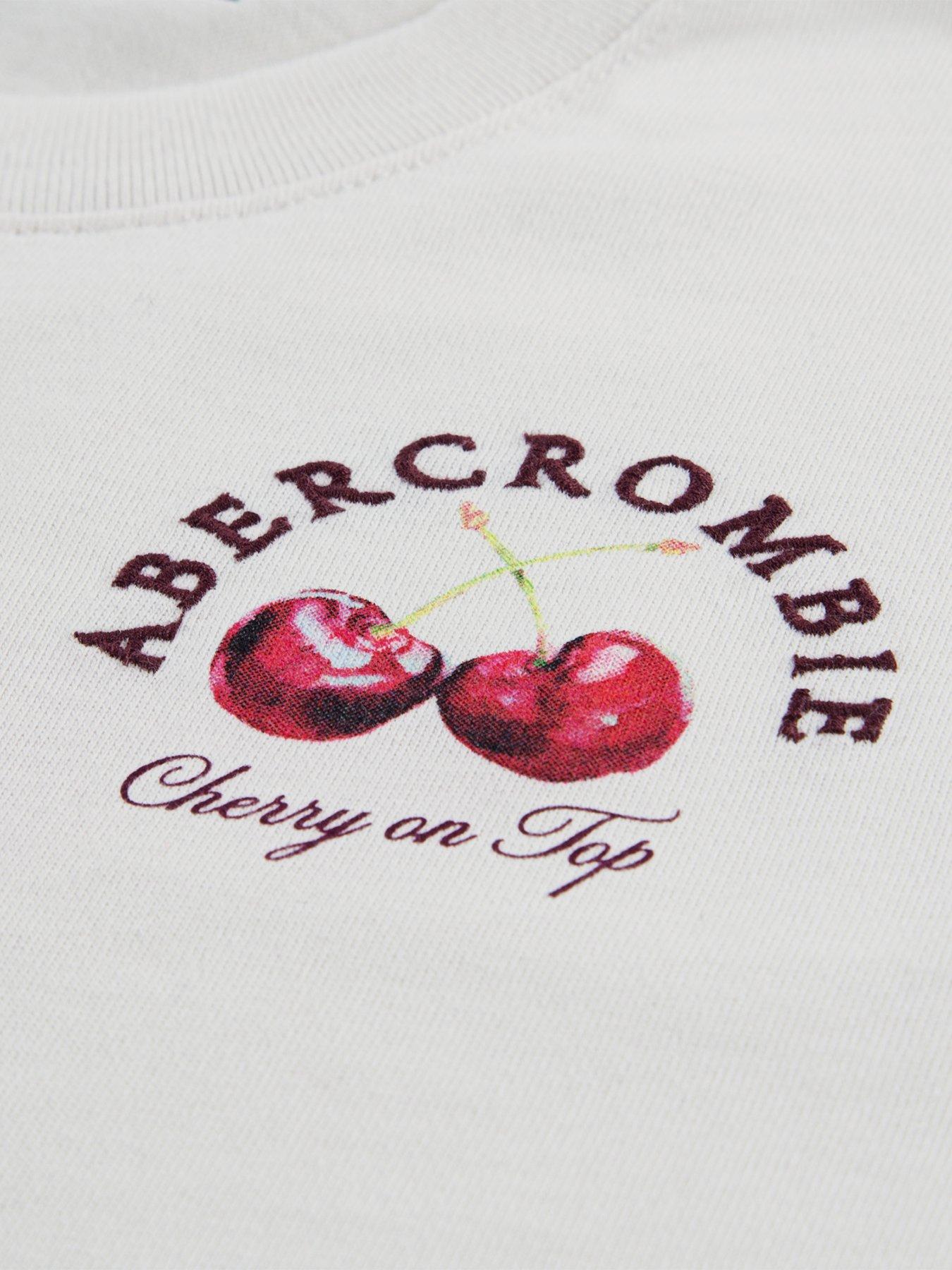 Image 4 of 4 of Abercrombie & Fitch Girls Cherry Boxy Short Sleeve T-Shirt - White