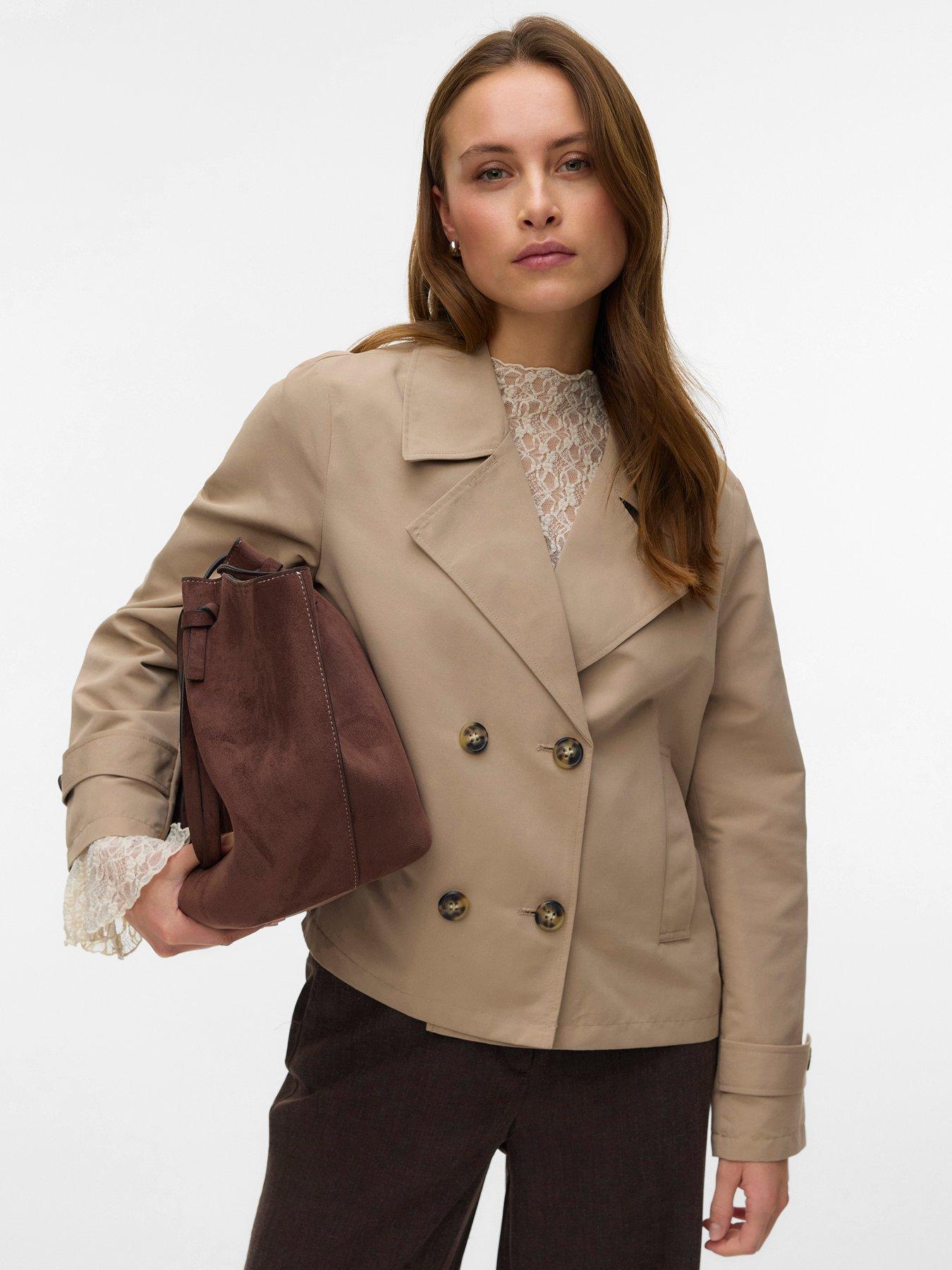 Image 1 of 4 of Vero Moda Vmchloemia Short Trenchcoat - Brown