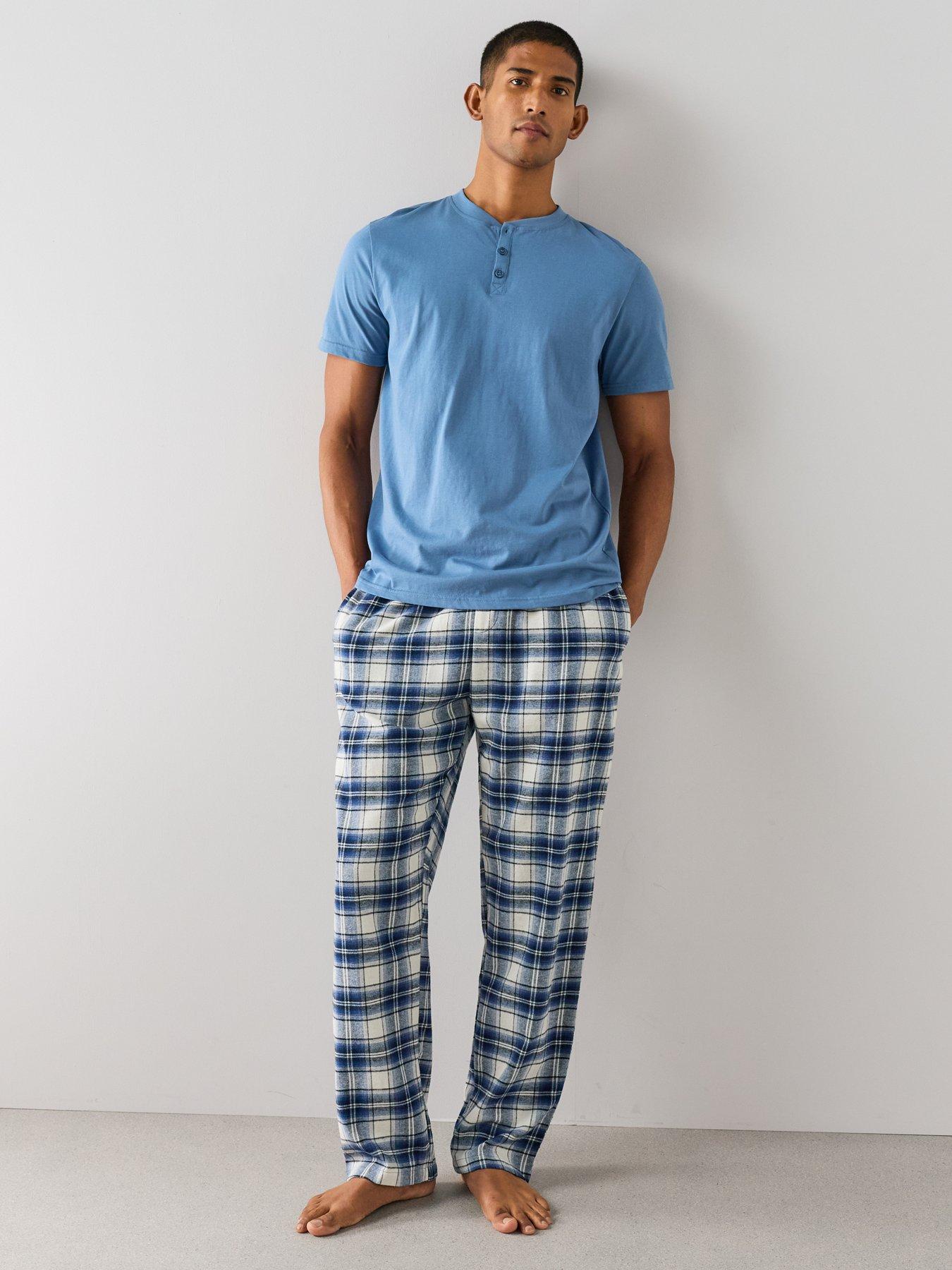 Image 1 of 7 of The Very Collection Cosy Checked Trouser &amp; T-Shirt Set - Blue/Ecru