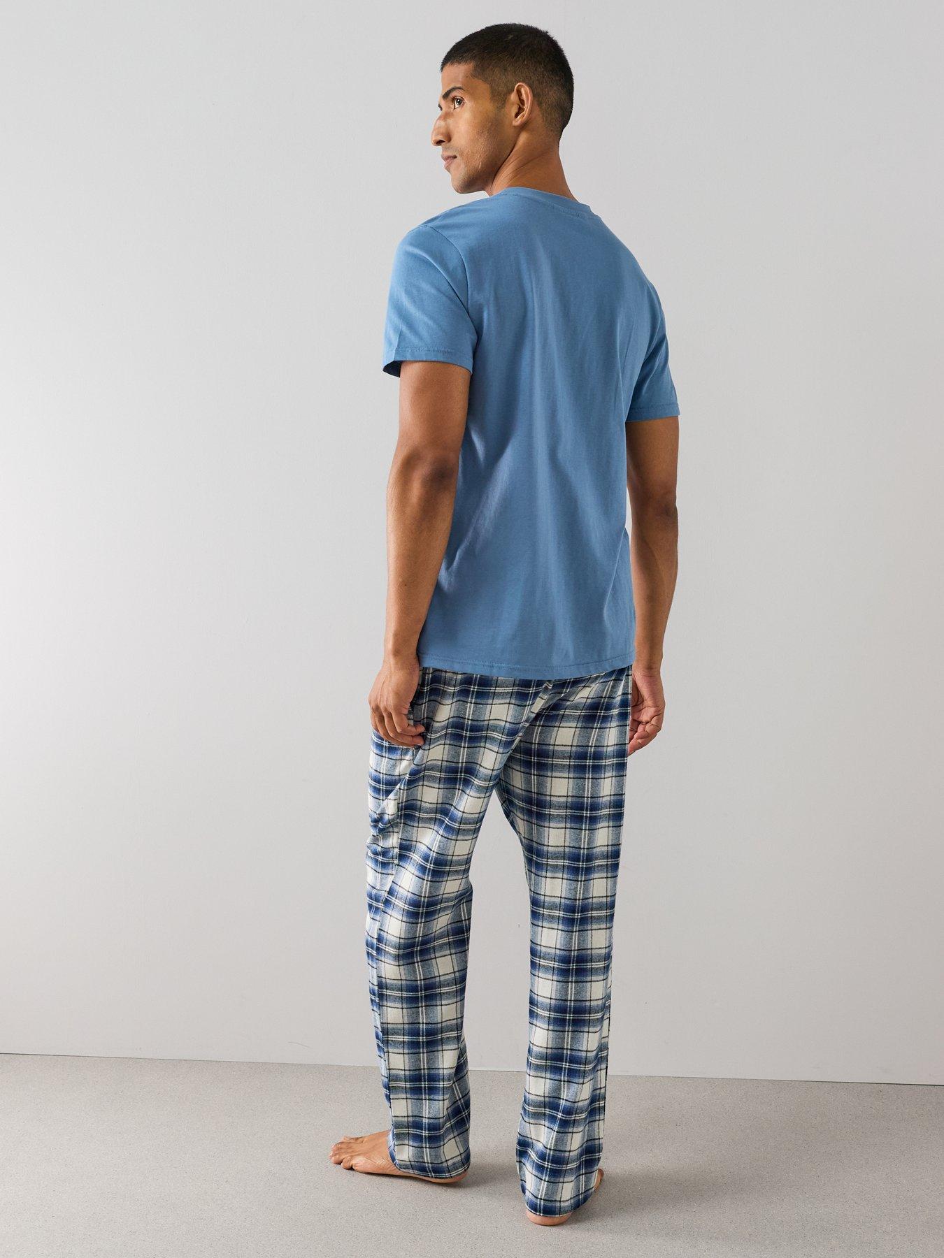 Image 2 of 7 of The Very Collection Cosy Checked Trouser &amp; T-Shirt Set - Blue/Ecru