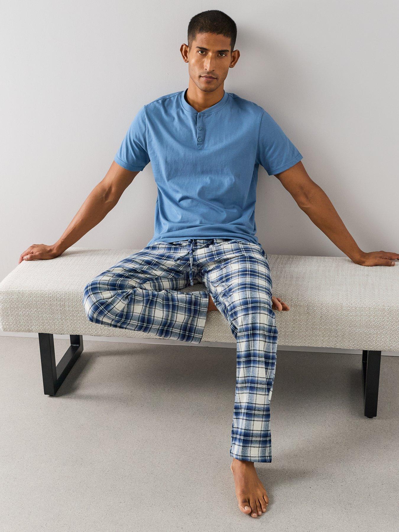 Image 3 of 7 of The Very Collection Cosy Checked Trouser &amp; T-Shirt Set - Blue/Ecru