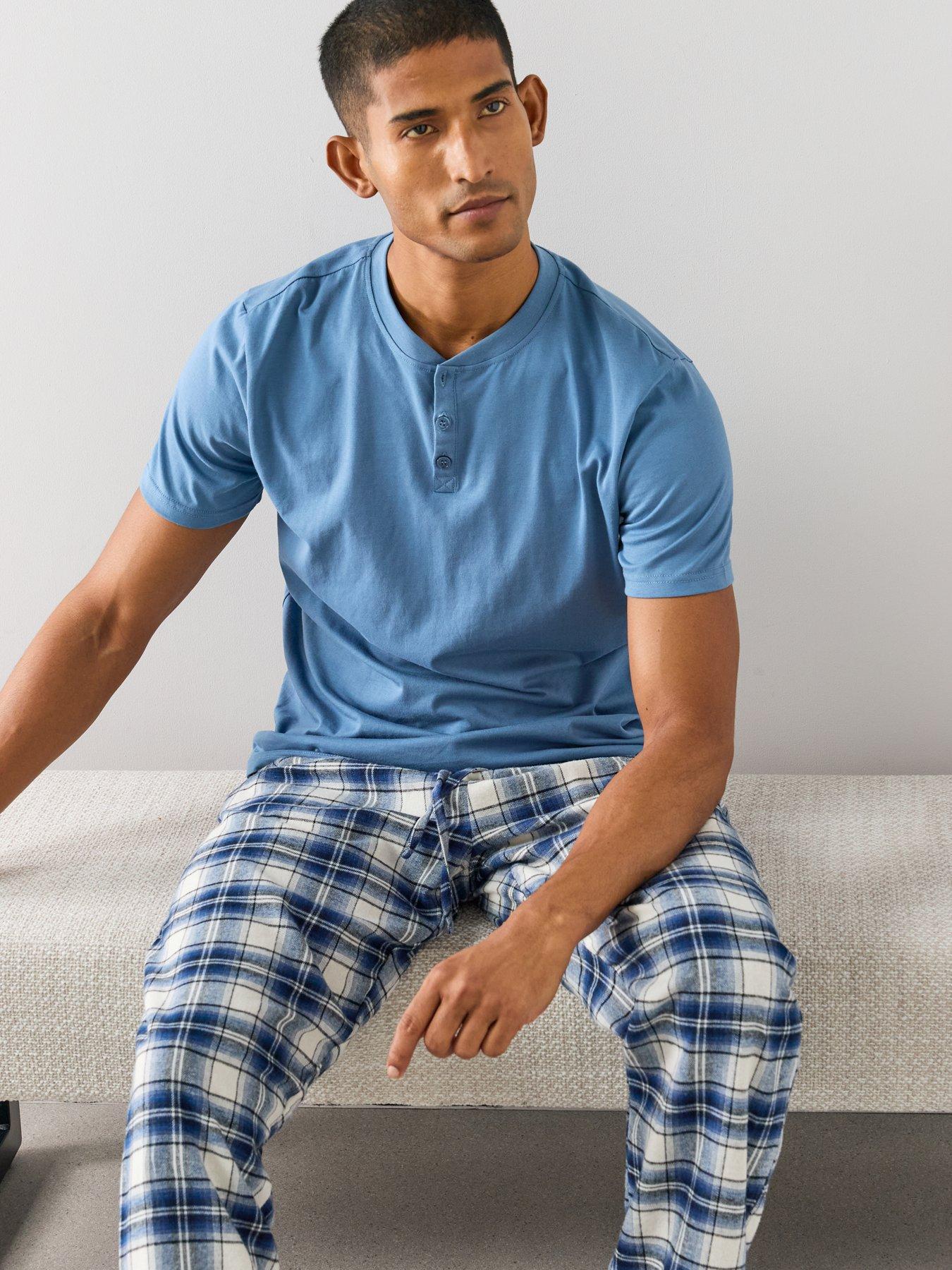 Image 4 of 7 of The Very Collection Cosy Checked Trouser &amp; T-Shirt Set - Blue/Ecru