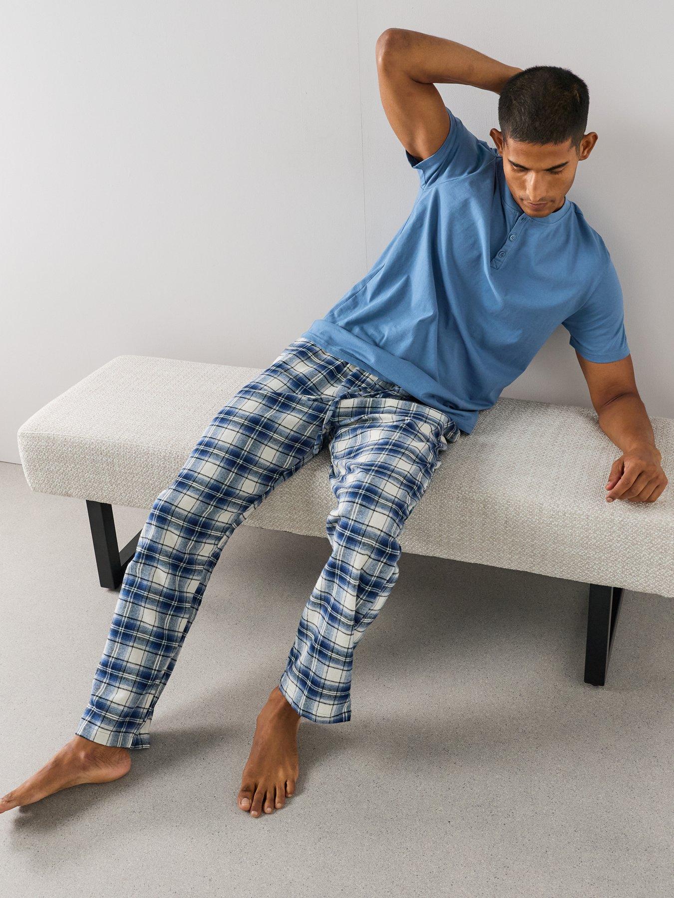 Image 6 of 7 of The Very Collection Cosy Checked Trouser &amp; T-Shirt Set - Blue/Ecru