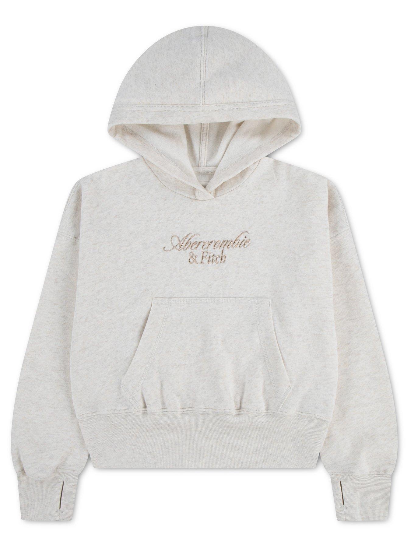 Abercrombie & Fitch Girls Essential Logo Hoodie, Beige, Size Age: 7-8 Years