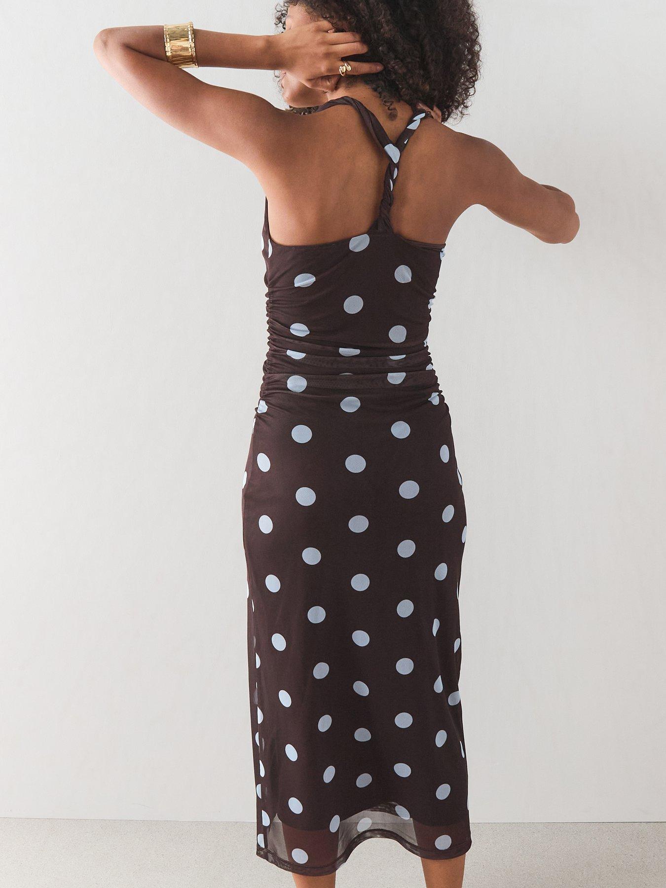 Image 2 of 7 of The Very Collection Polka Dot Ruched Midaxi Dress - Brown