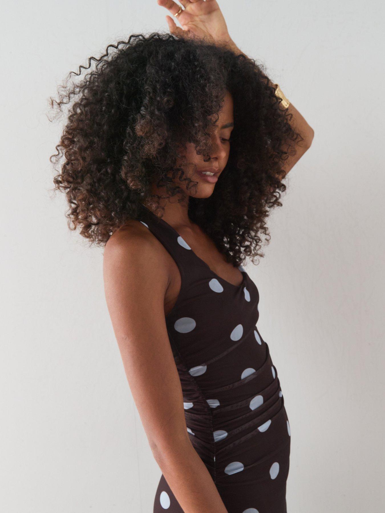 Image 4 of 7 of The Very Collection Polka Dot Ruched Midaxi Dress - Brown