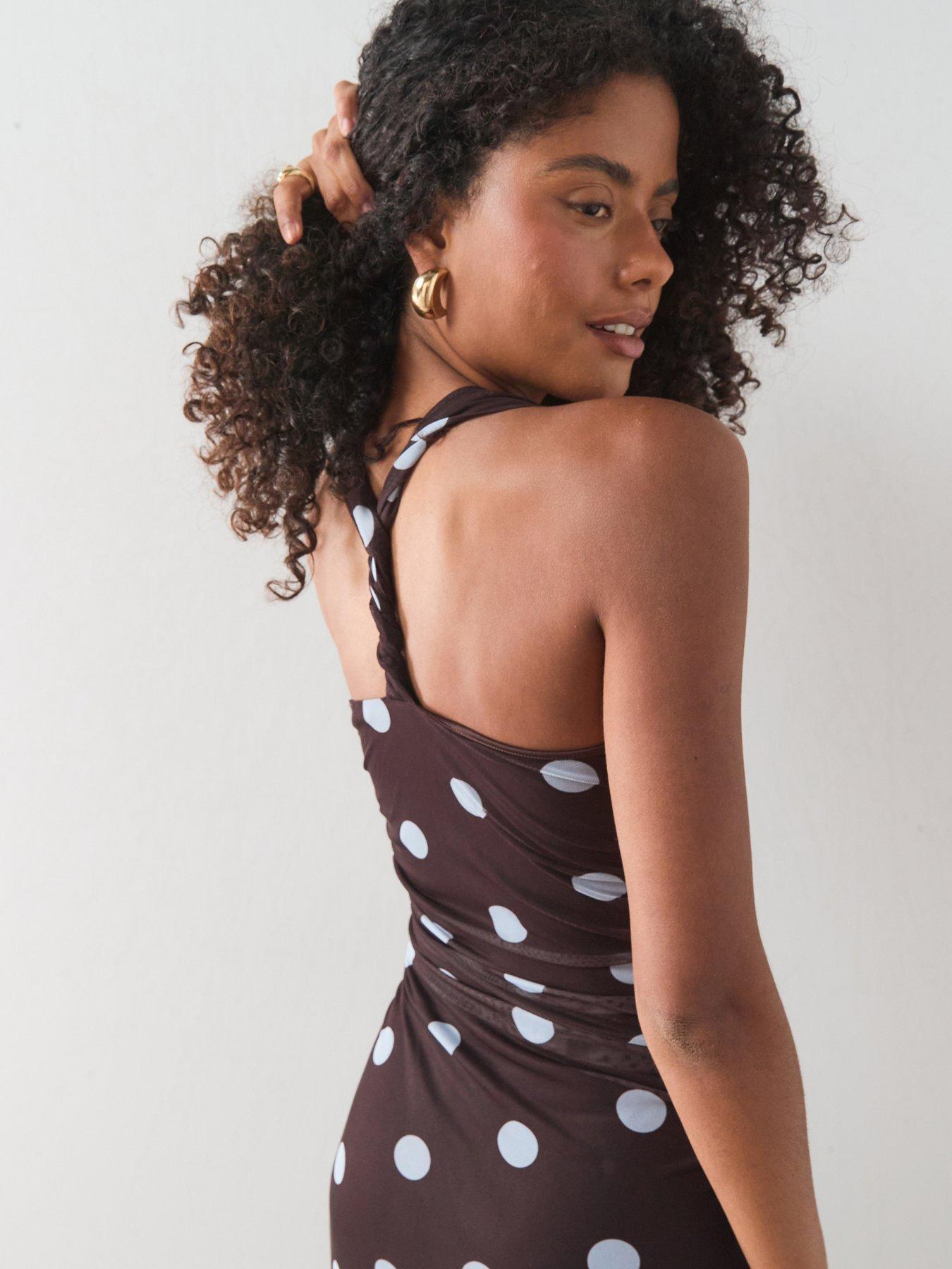 Image 5 of 7 of The Very Collection Polka Dot Ruched Midaxi Dress - Brown