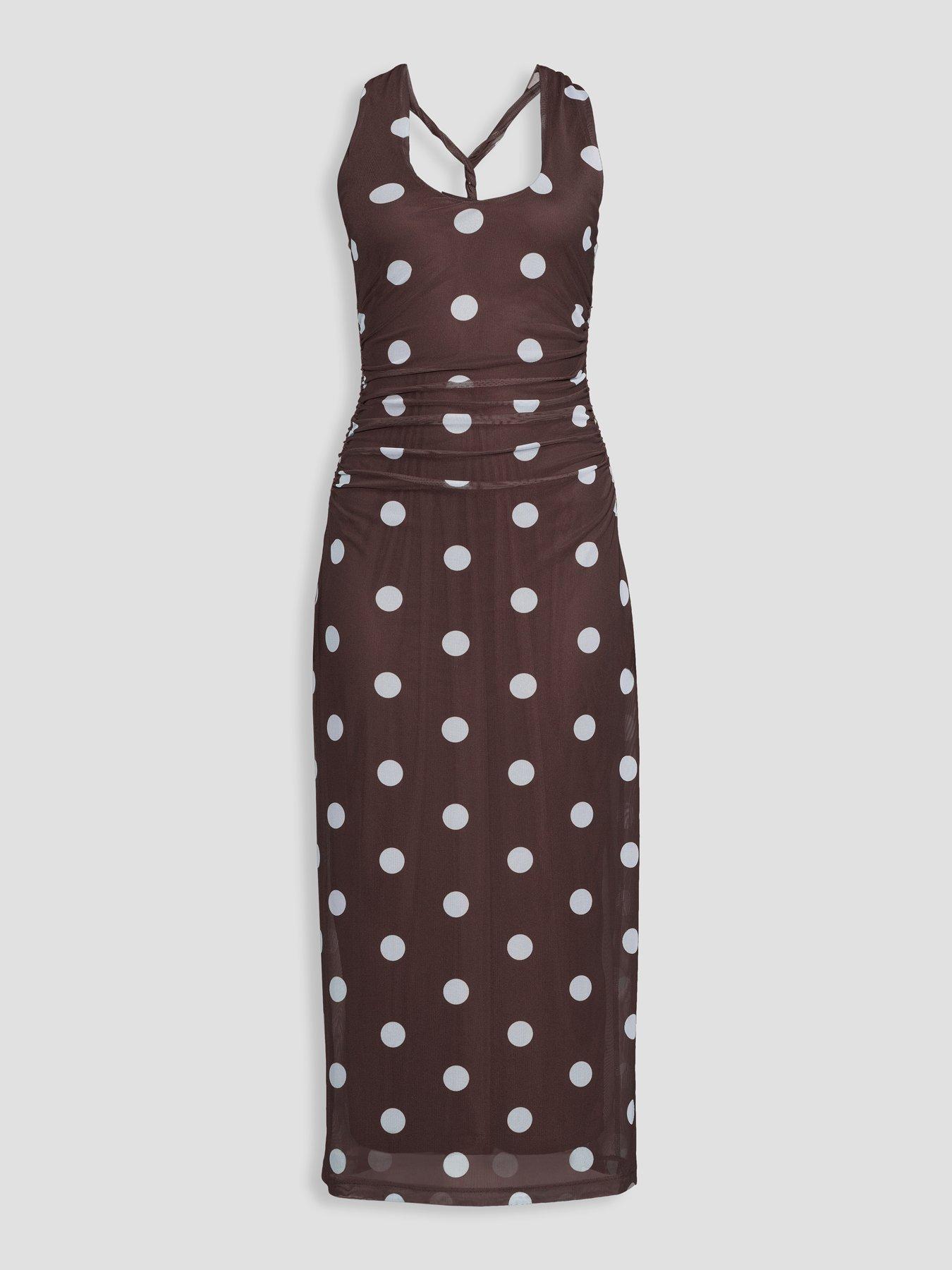 Image 7 of 7 of The Very Collection Polka Dot Ruched Midaxi Dress - Brown